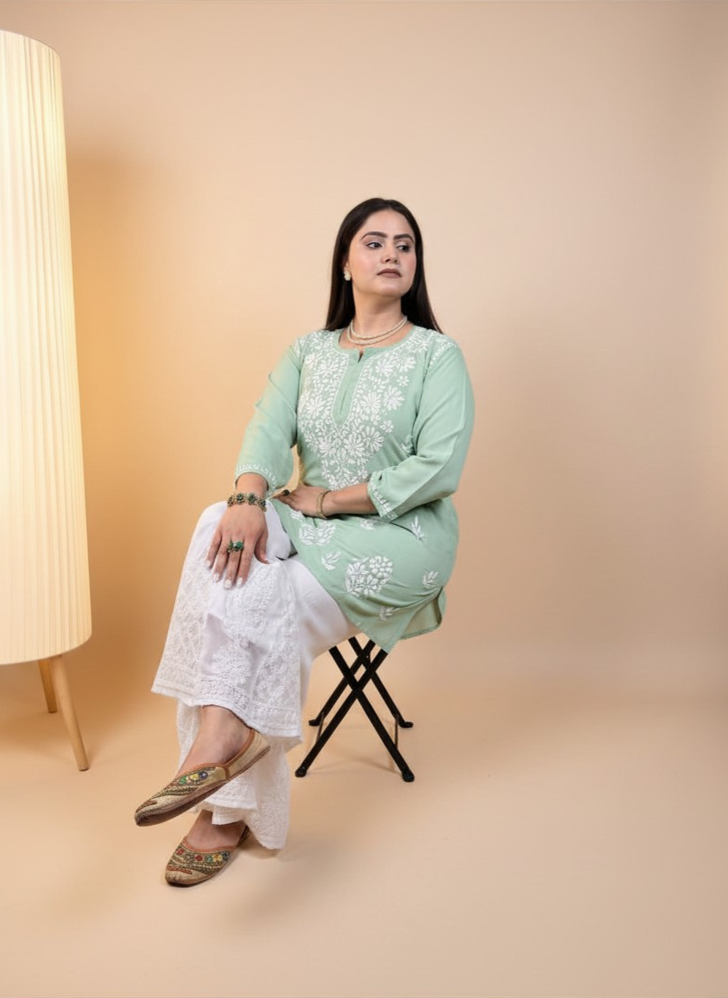 Mint Blossom Embroidered Kurta