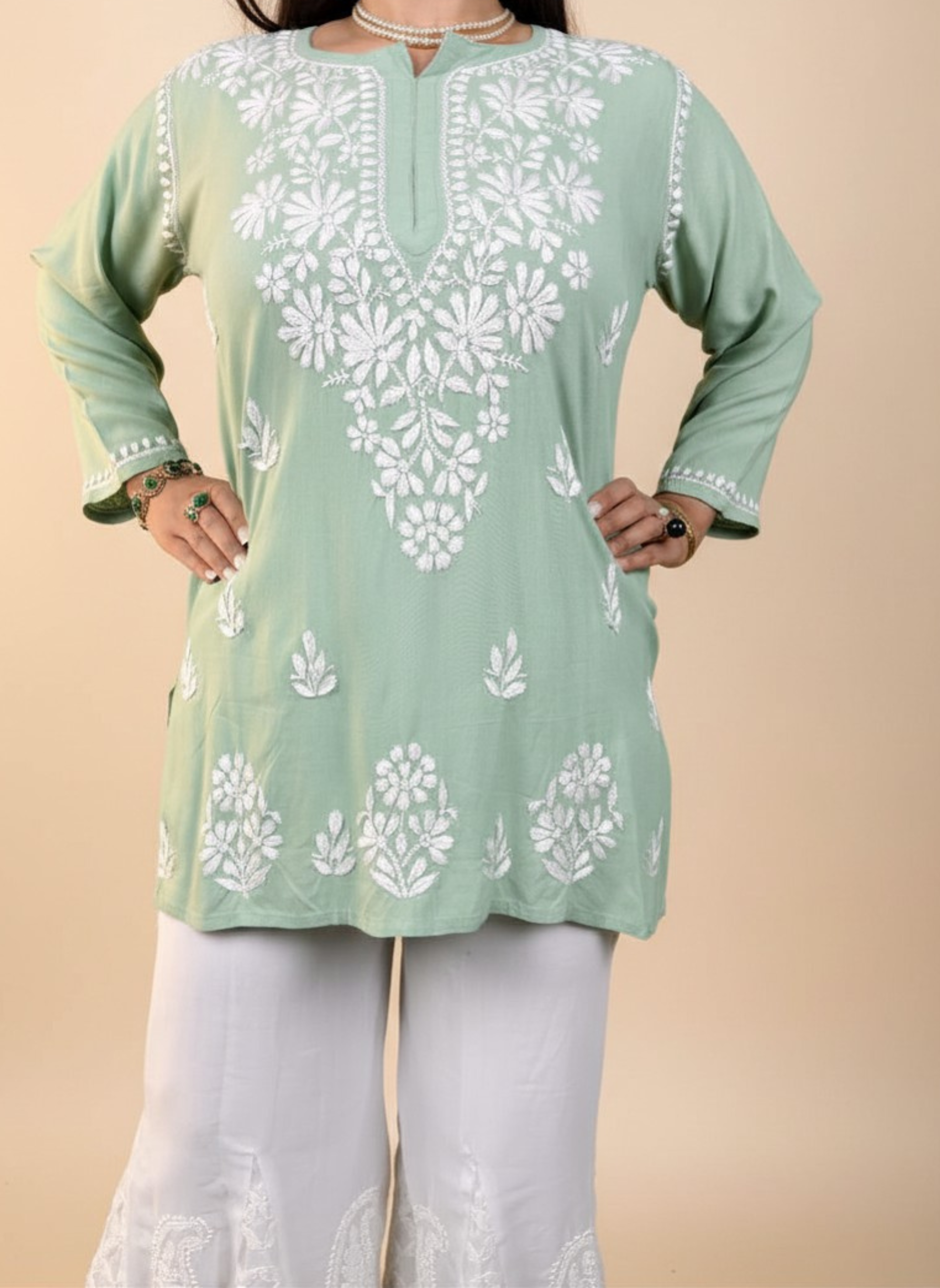 Mint Blossom Embroidered Kurta