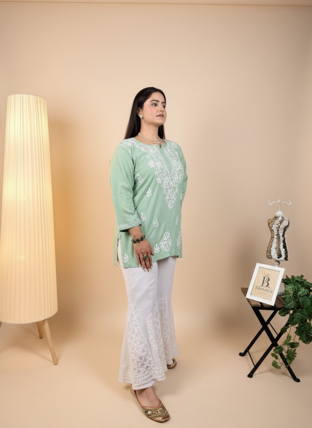 Mint Blossom Embroidered Kurta