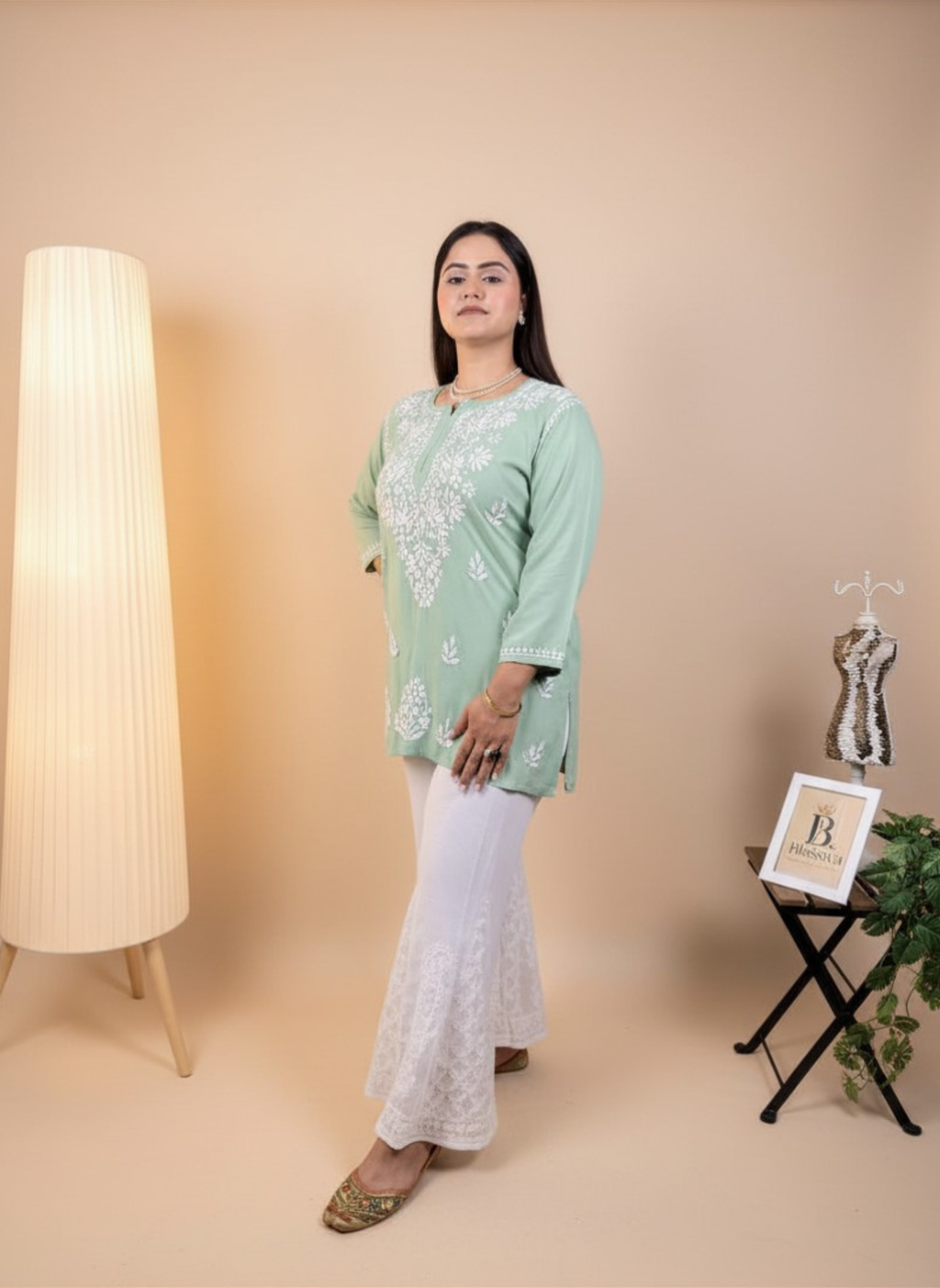 Mint Blossom Embroidered Kurta
