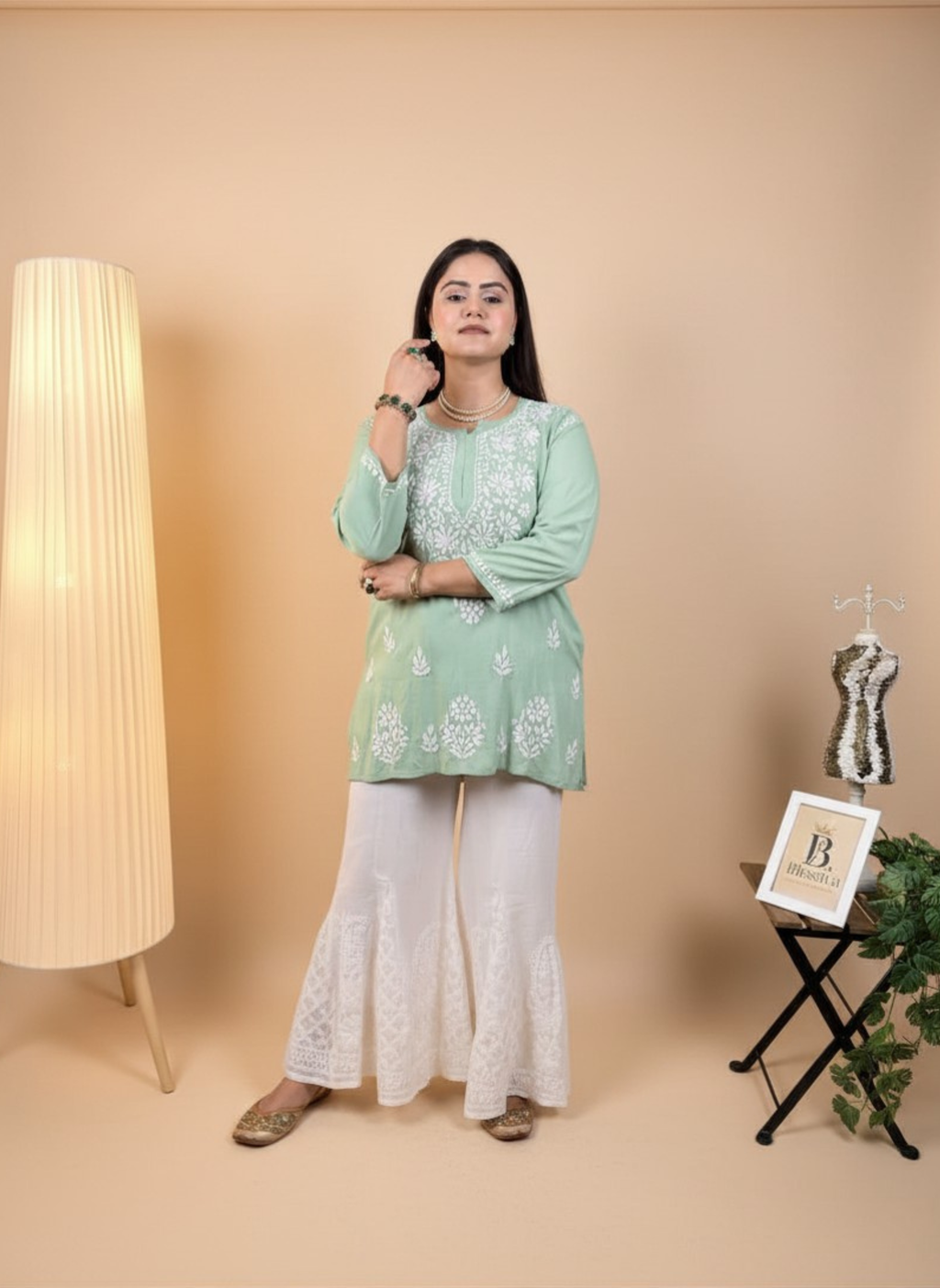 Mint Blossom Embroidered Kurta