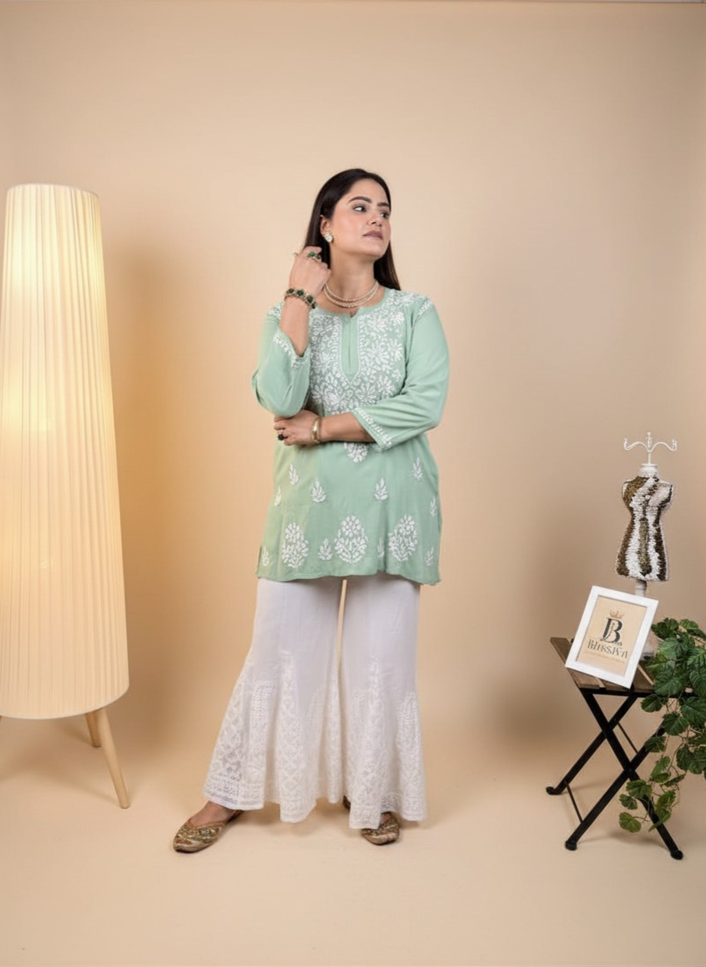 Mint Blossom Embroidered Kurta