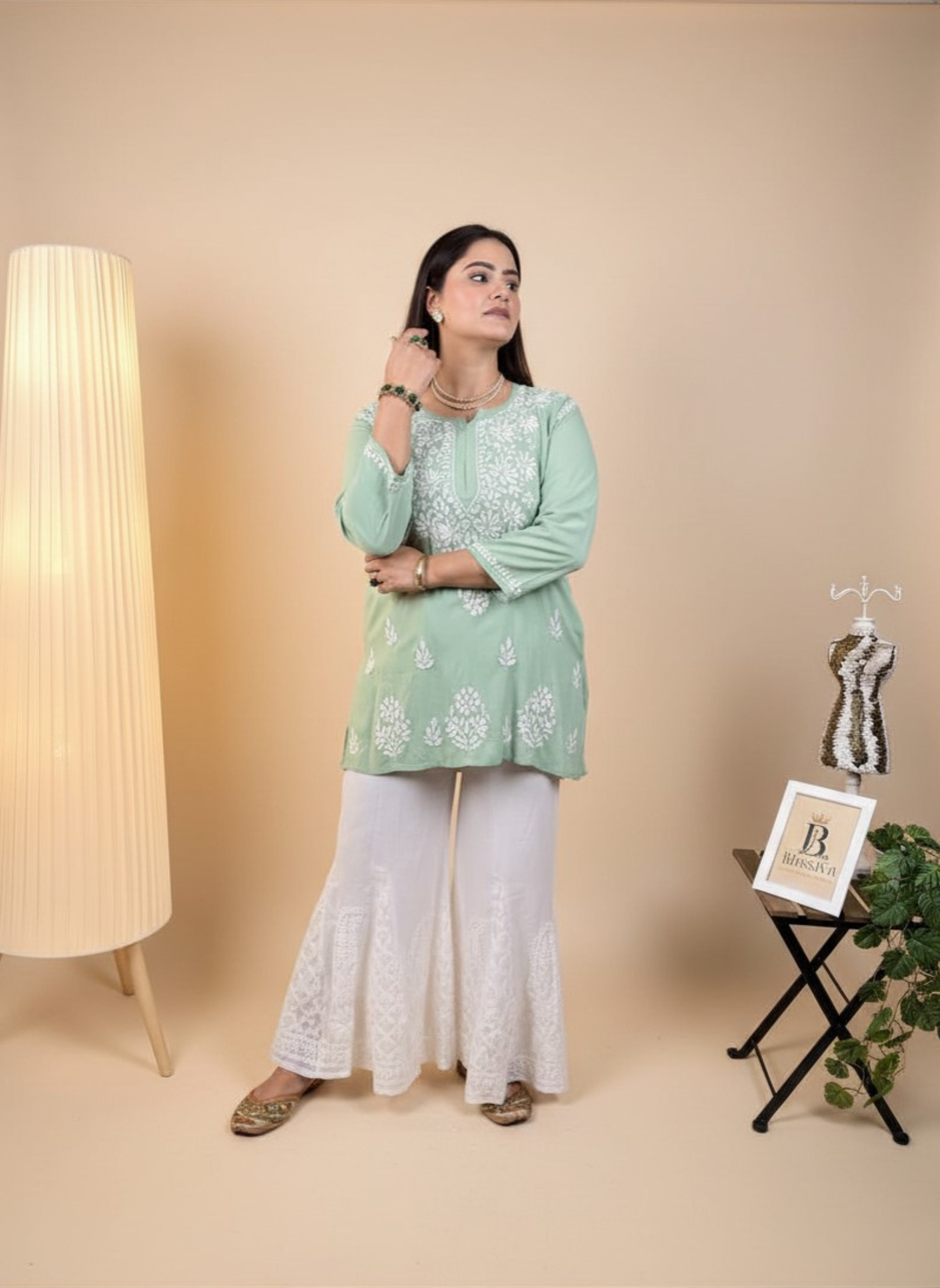 Mint Blossom Embroidered Kurta
