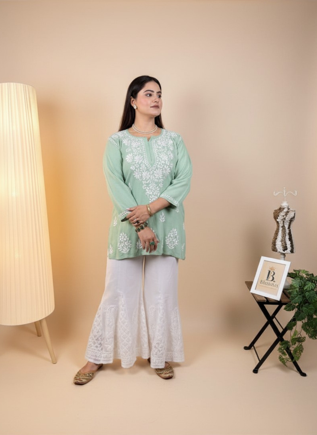 Mint Blossom Embroidered Kurta