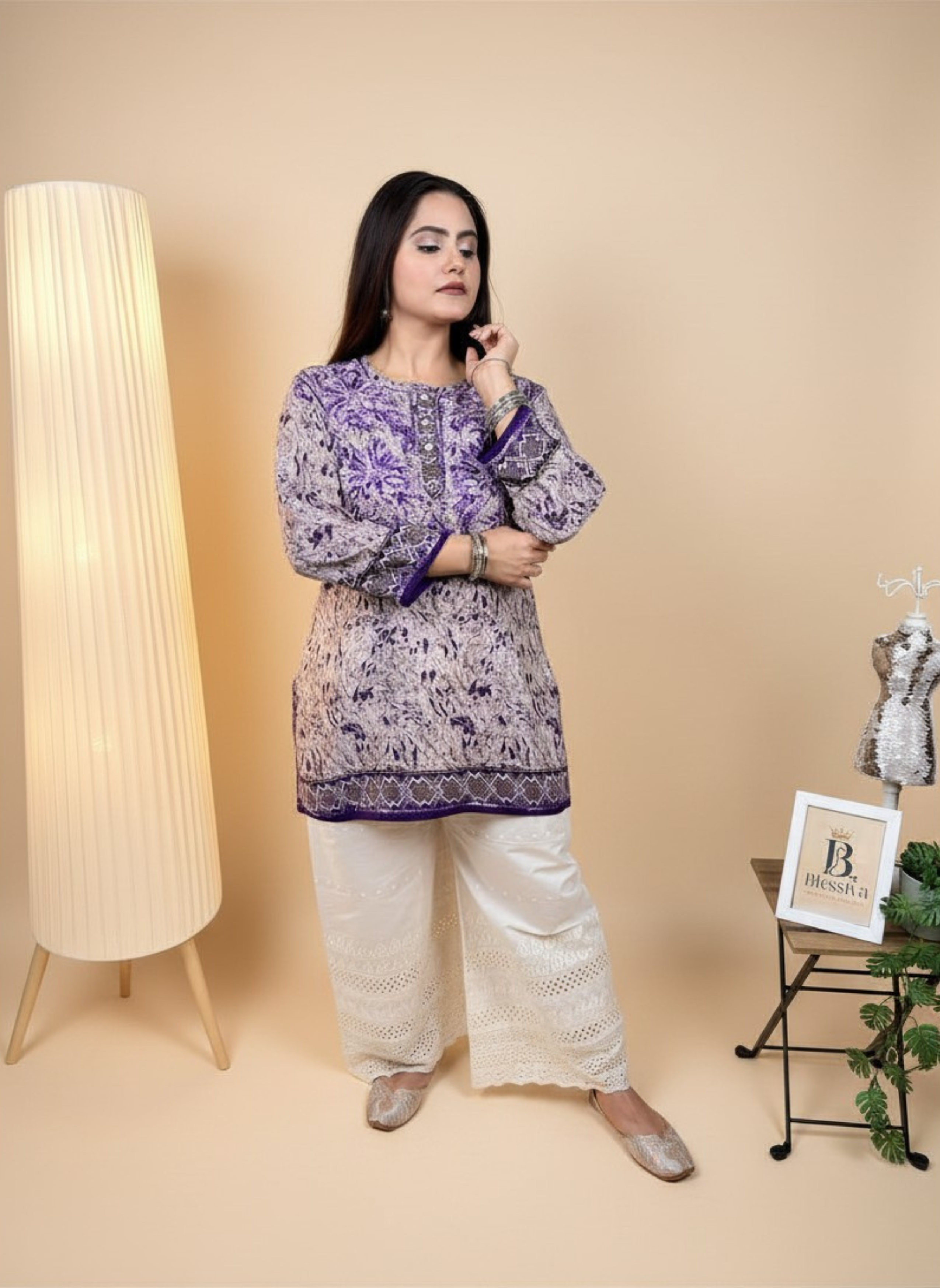Lavender Dreams Handcrafted Chikankari Kurta with Ombre Effect