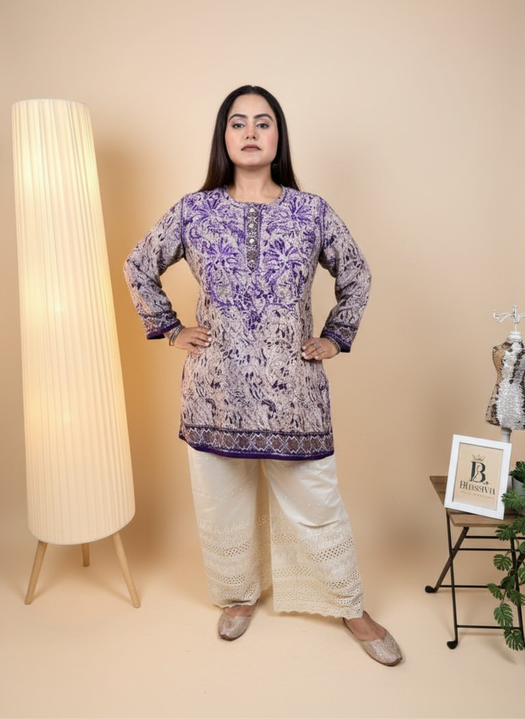 Lavender Dreams Handcrafted Chikankari Kurta with Ombre Effect