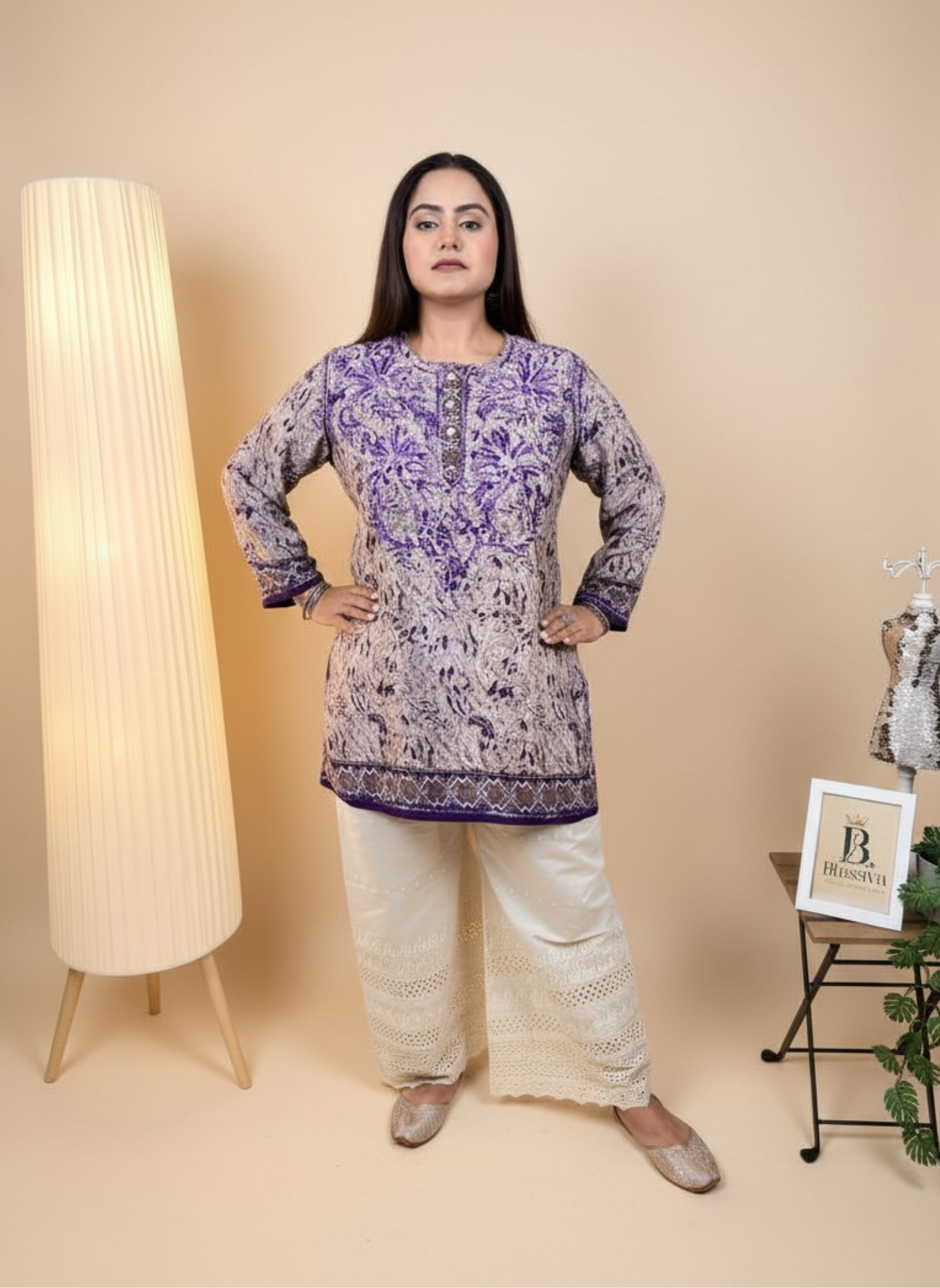 Lavender Dreams Handcrafted Chikankari Kurta with Ombre Effect