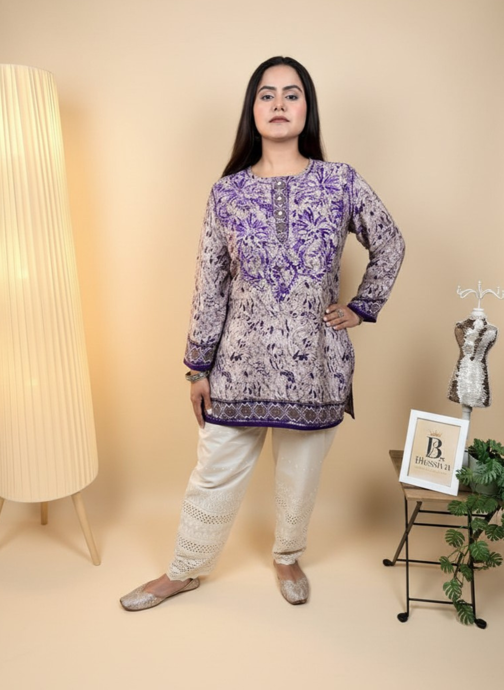 Lavender Dreams Handcrafted Chikankari Kurta with Ombre Effect