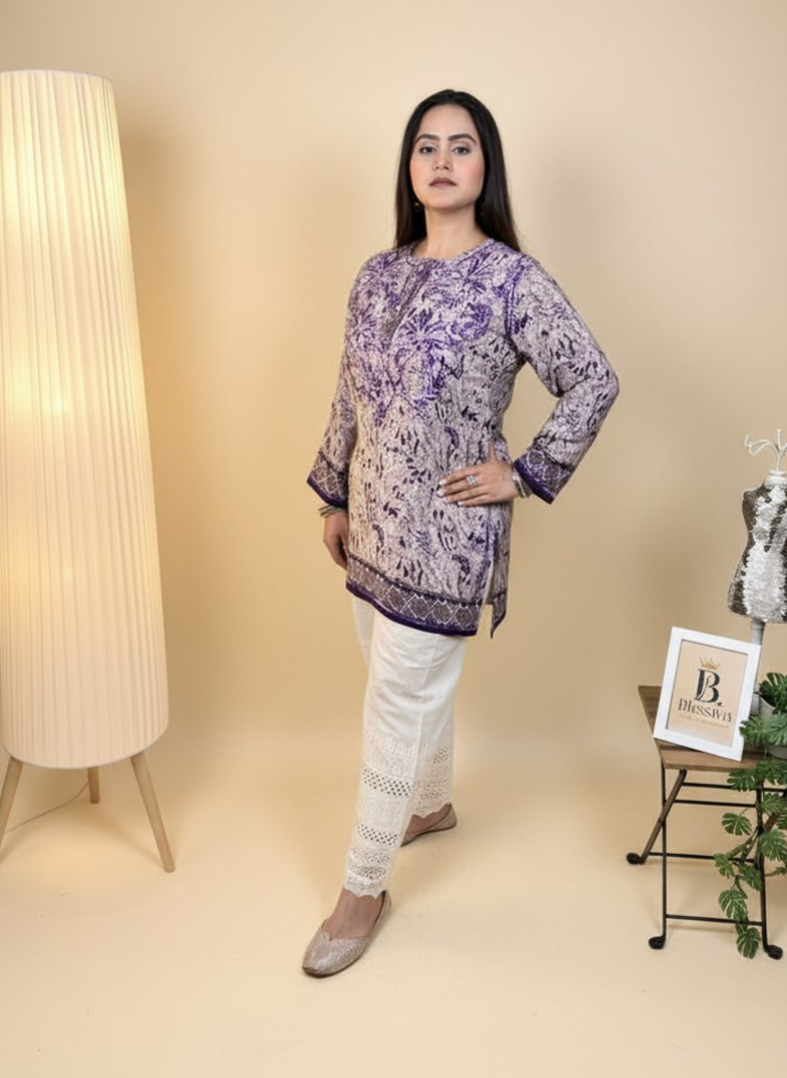 Lavender Dreams Handcrafted Chikankari Kurta with Ombre Effect