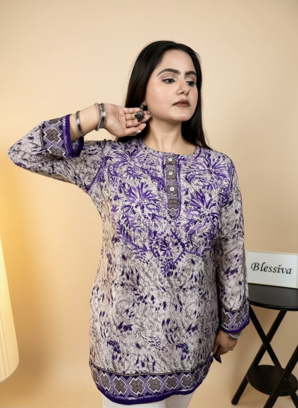 Lavender Dreams Handcrafted Chikankari Kurta with Ombre Effect