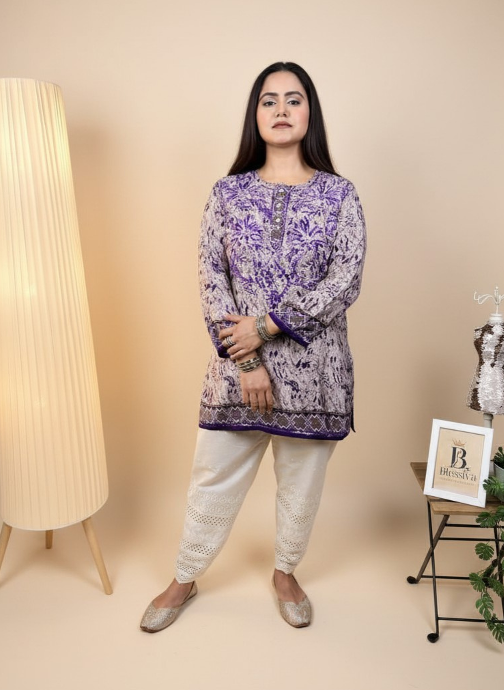 Lavender Dreams Handcrafted Chikankari Kurta with Ombre Effect