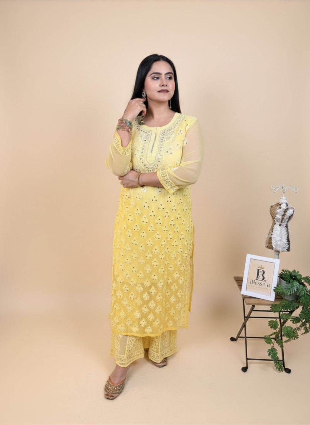 Sunshine Sparkle Mirror Work Kurta Set with Palazzo
