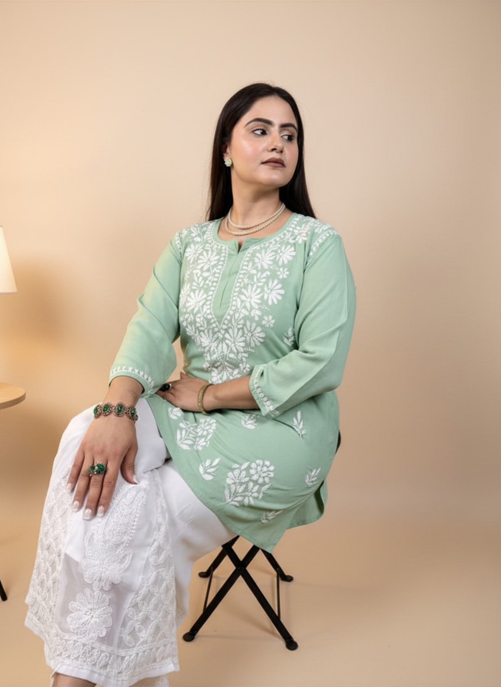 Mint Blossom Embroidered Kurta