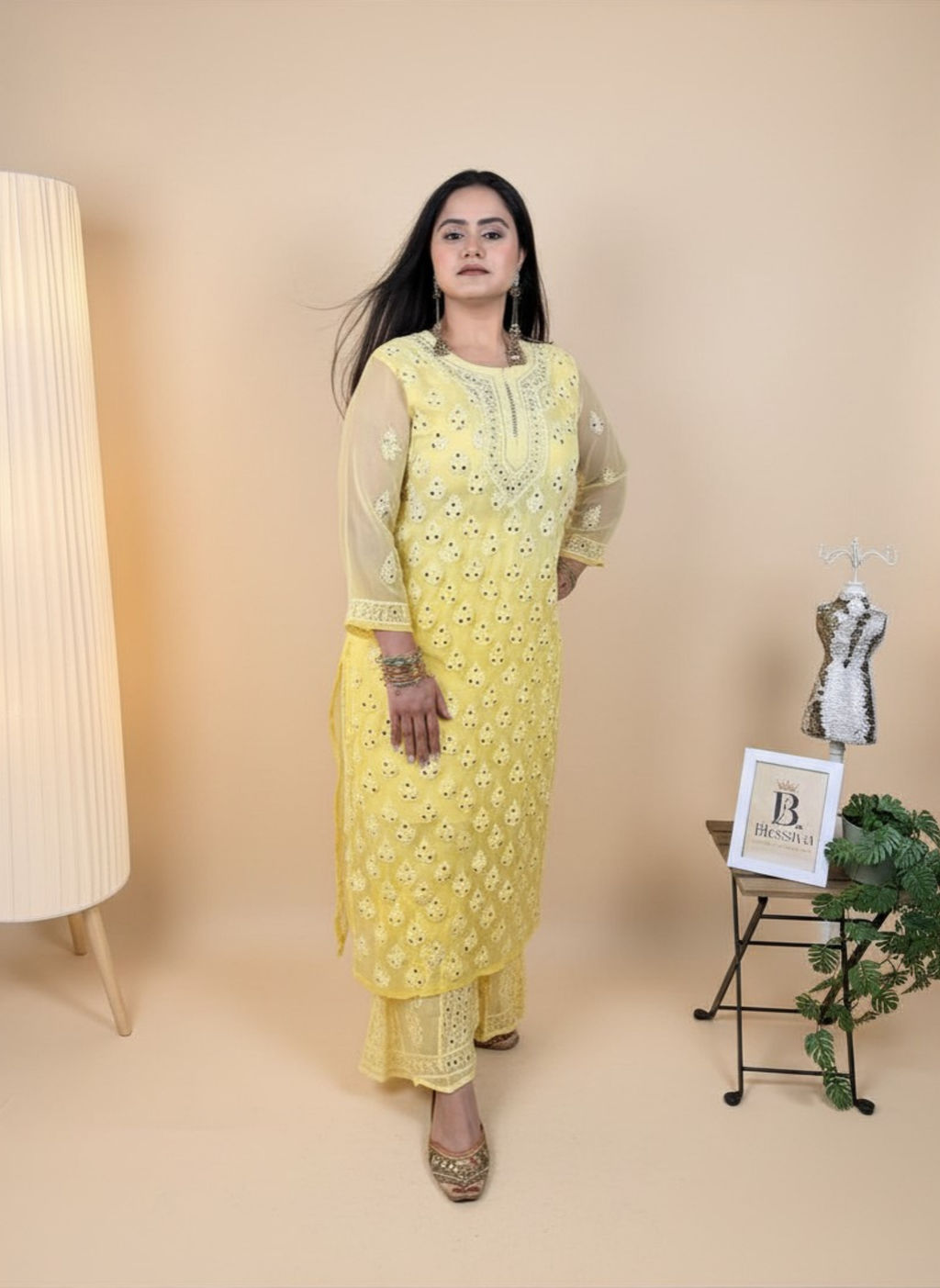 Sunshine Sparkle Mirror Work Kurta Set with Palazzo