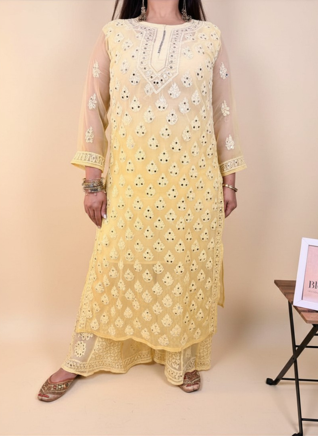 Sunshine Sparkle Mirror Work Kurta Set with Palazzo