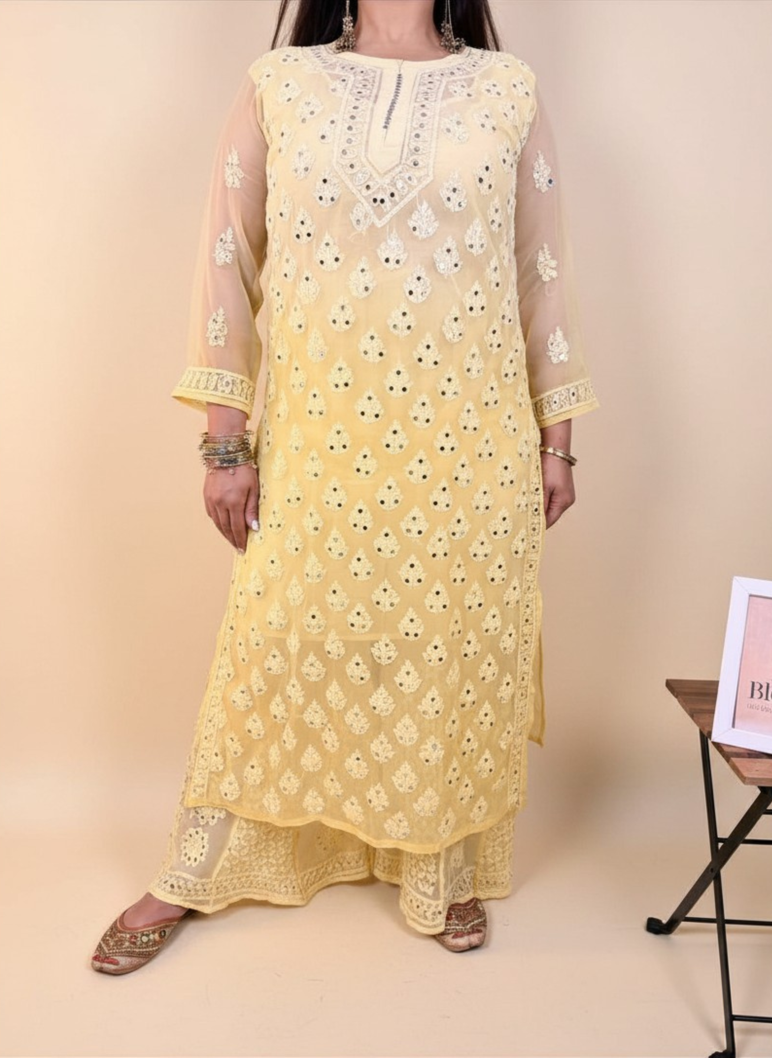 Sunshine Sparkle Mirror Work Kurta Set with Palazzo
