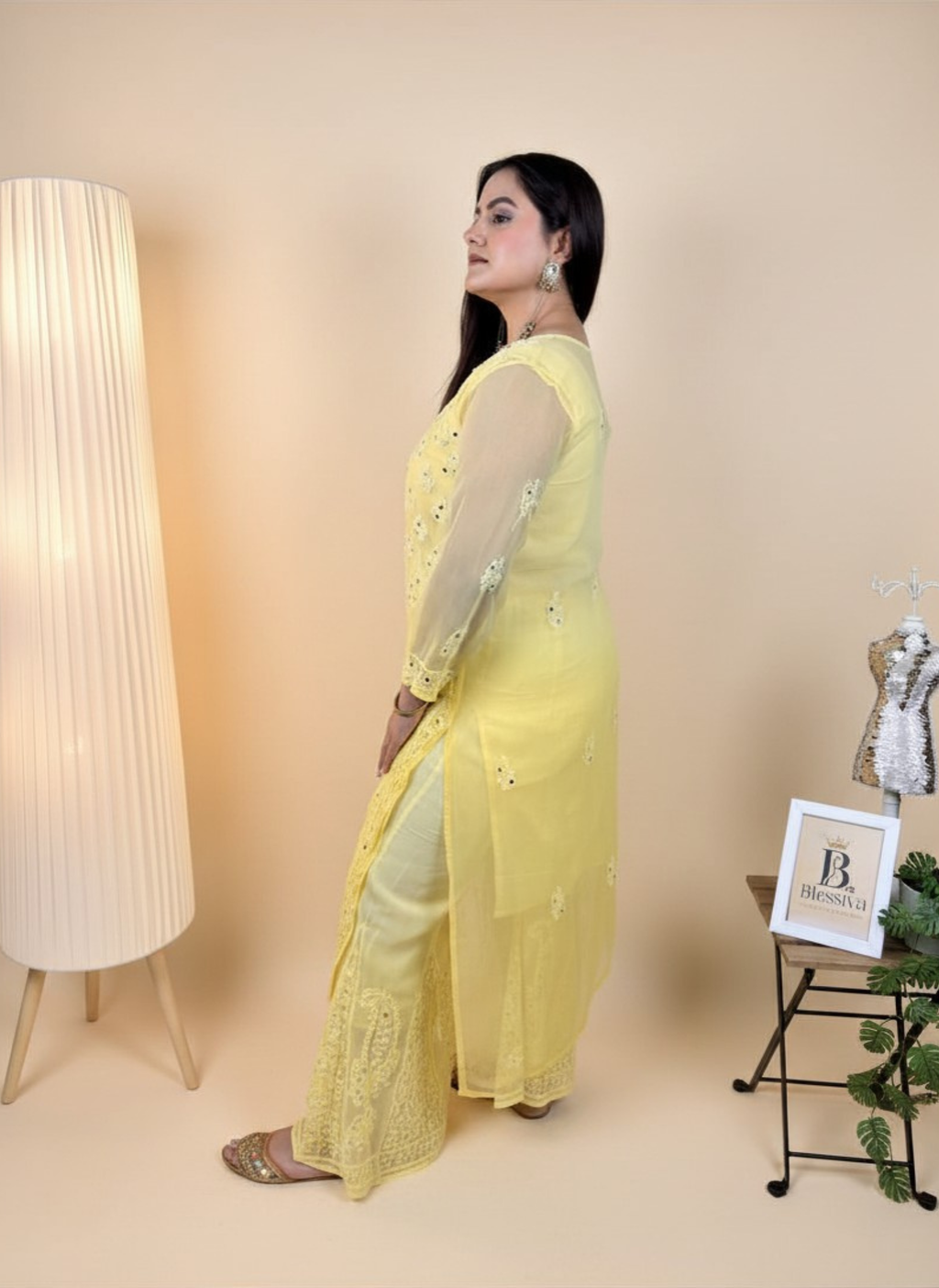 Sunshine Sparkle Mirror Work Kurta Set with Palazzo