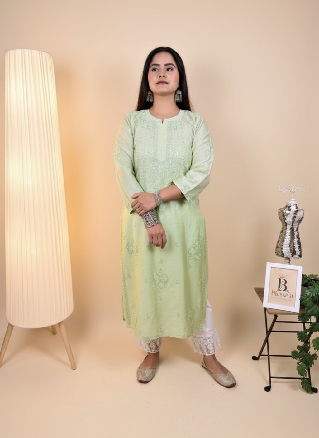 Mint Whisper Hand-Embroidered Chikankari Kurta