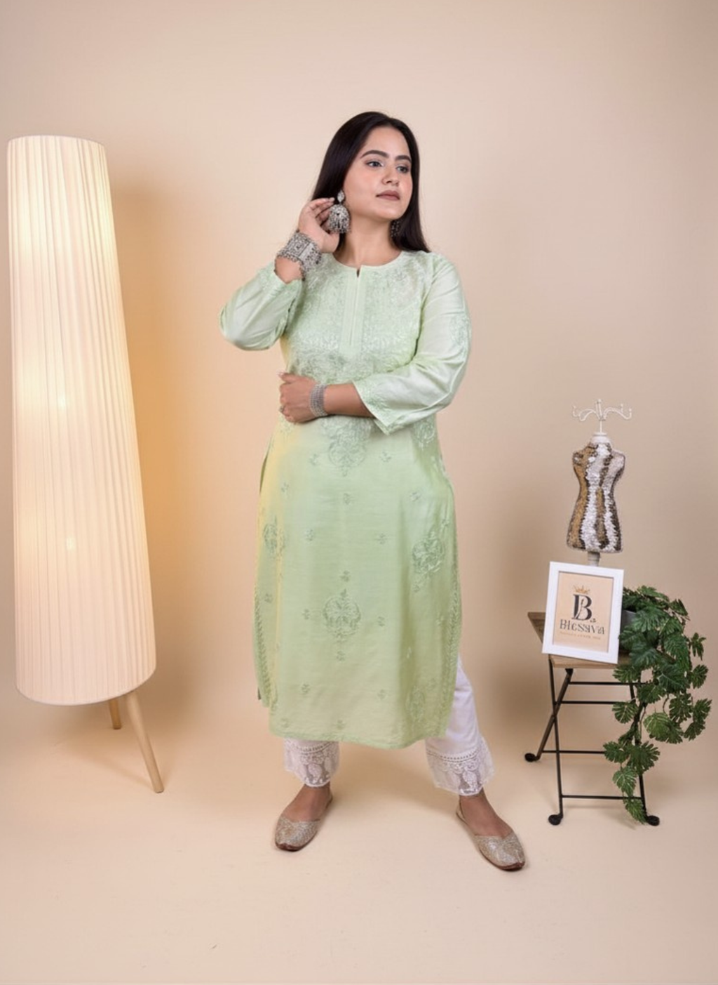 Mint Whisper Hand-Embroidered Chikankari Kurta