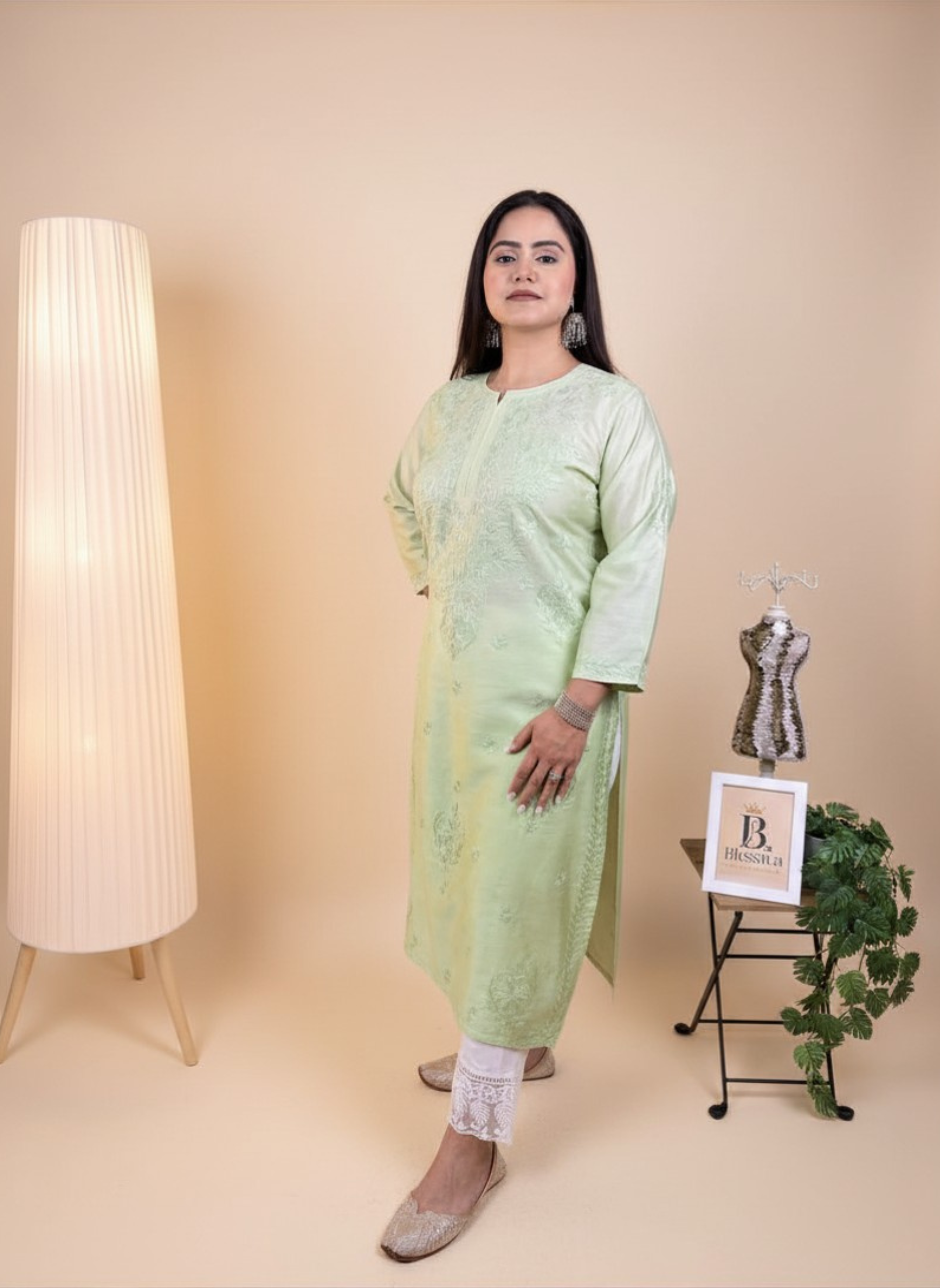 Mint Whisper Hand-Embroidered Chikankari Kurta