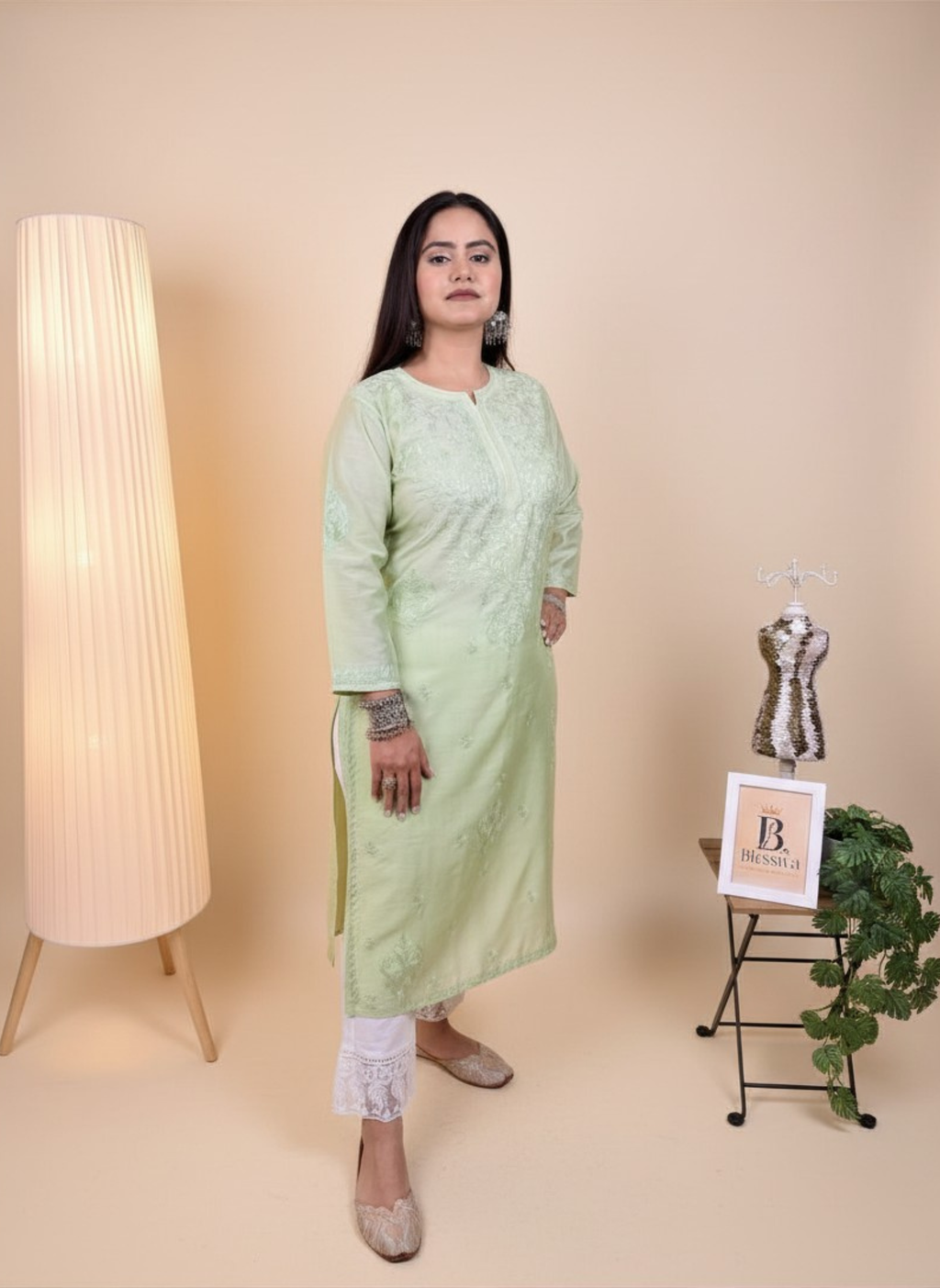 Mint Whisper Hand-Embroidered Chikankari Kurta