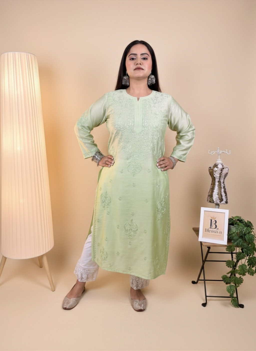 Mint Whisper Hand-Embroidered Chikankari Kurta