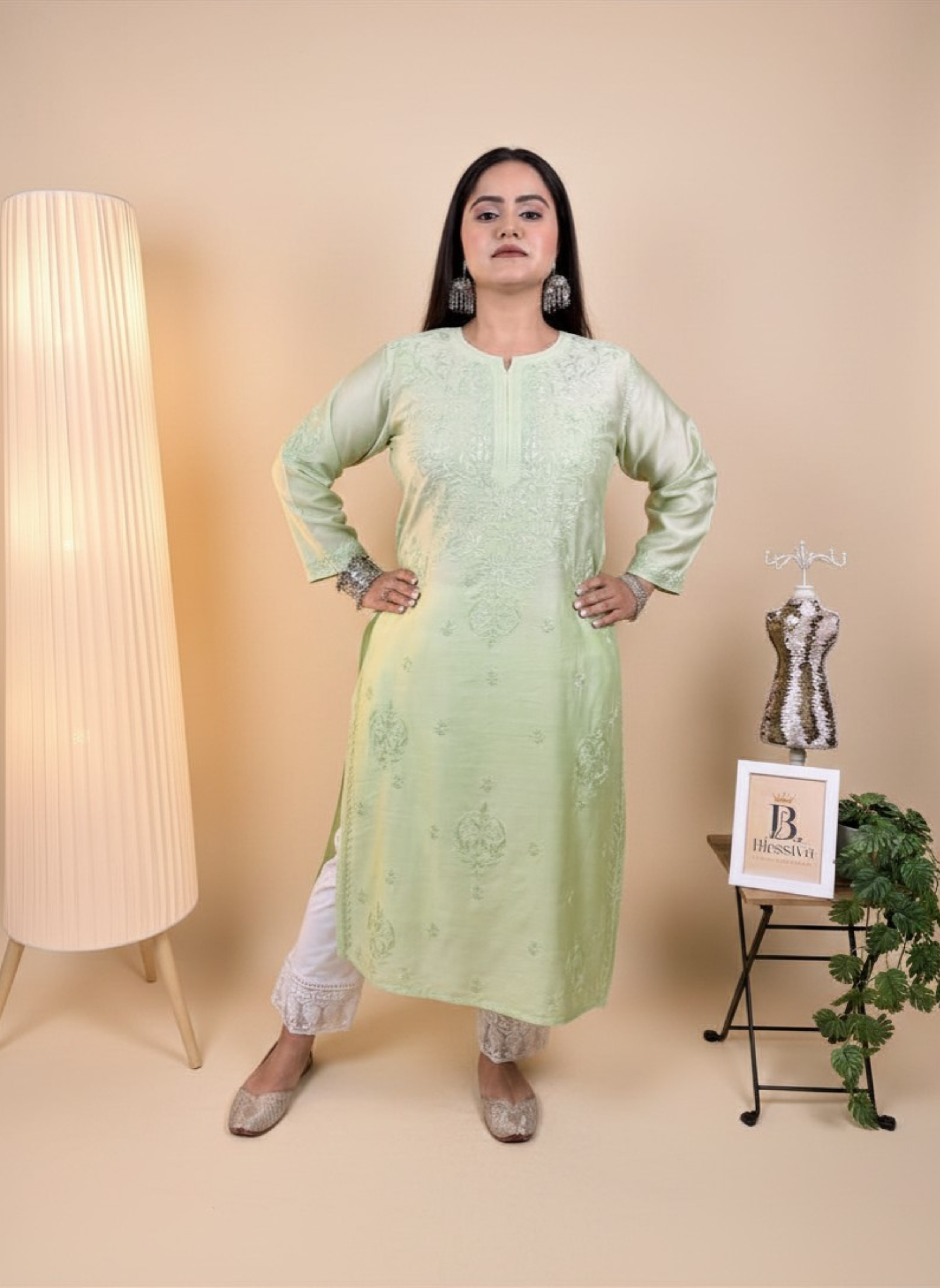 Mint Whisper Hand-Embroidered Chikankari Kurta