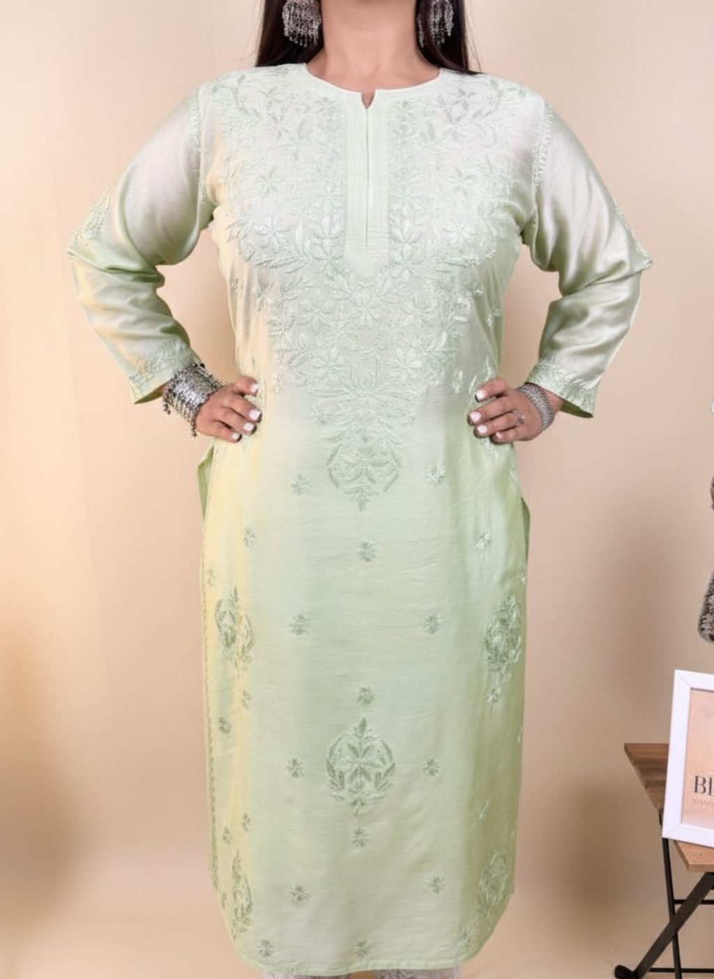 Mint Whisper Hand-Embroidered Chikankari Kurta