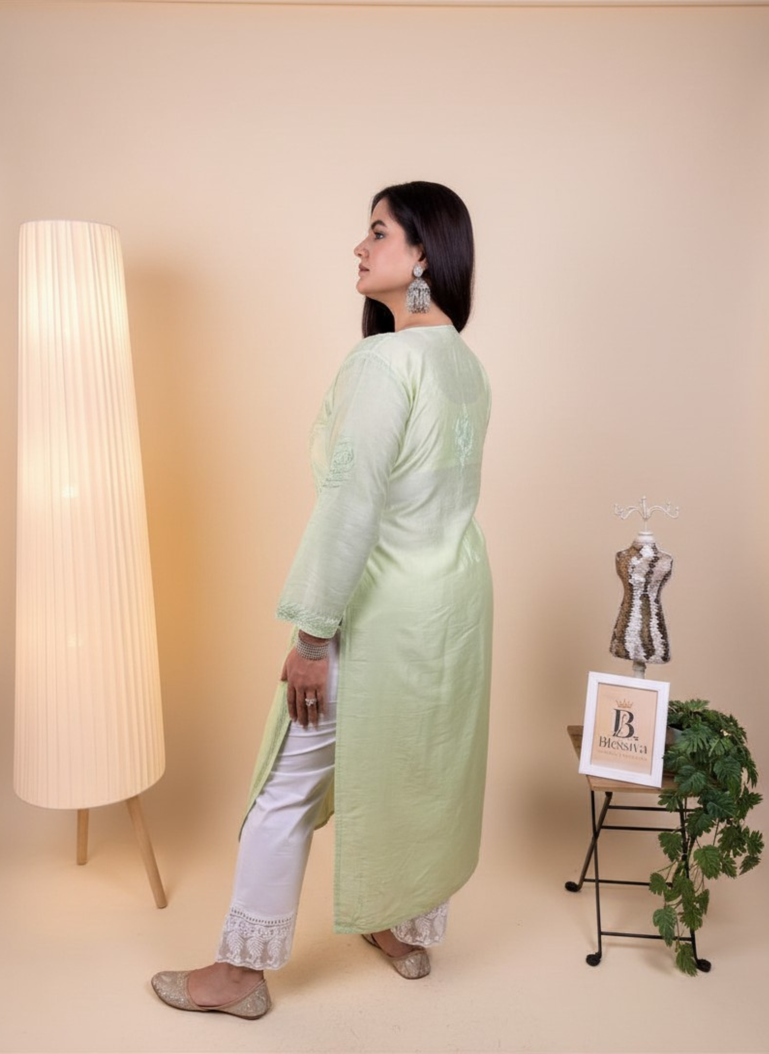 Mint Whisper Hand-Embroidered Chikankari Kurta