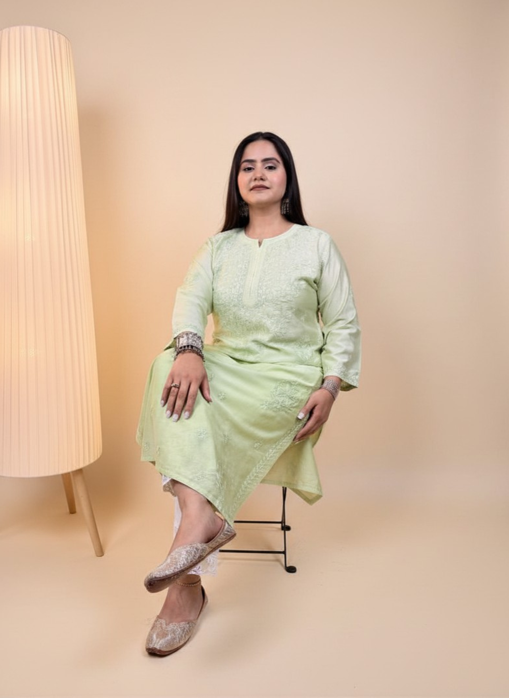 Mint Whisper Hand-Embroidered Chikankari Kurta