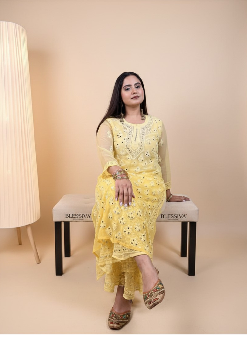 Sunshine Sparkle Mirror Work Kurta Set with Palazzo