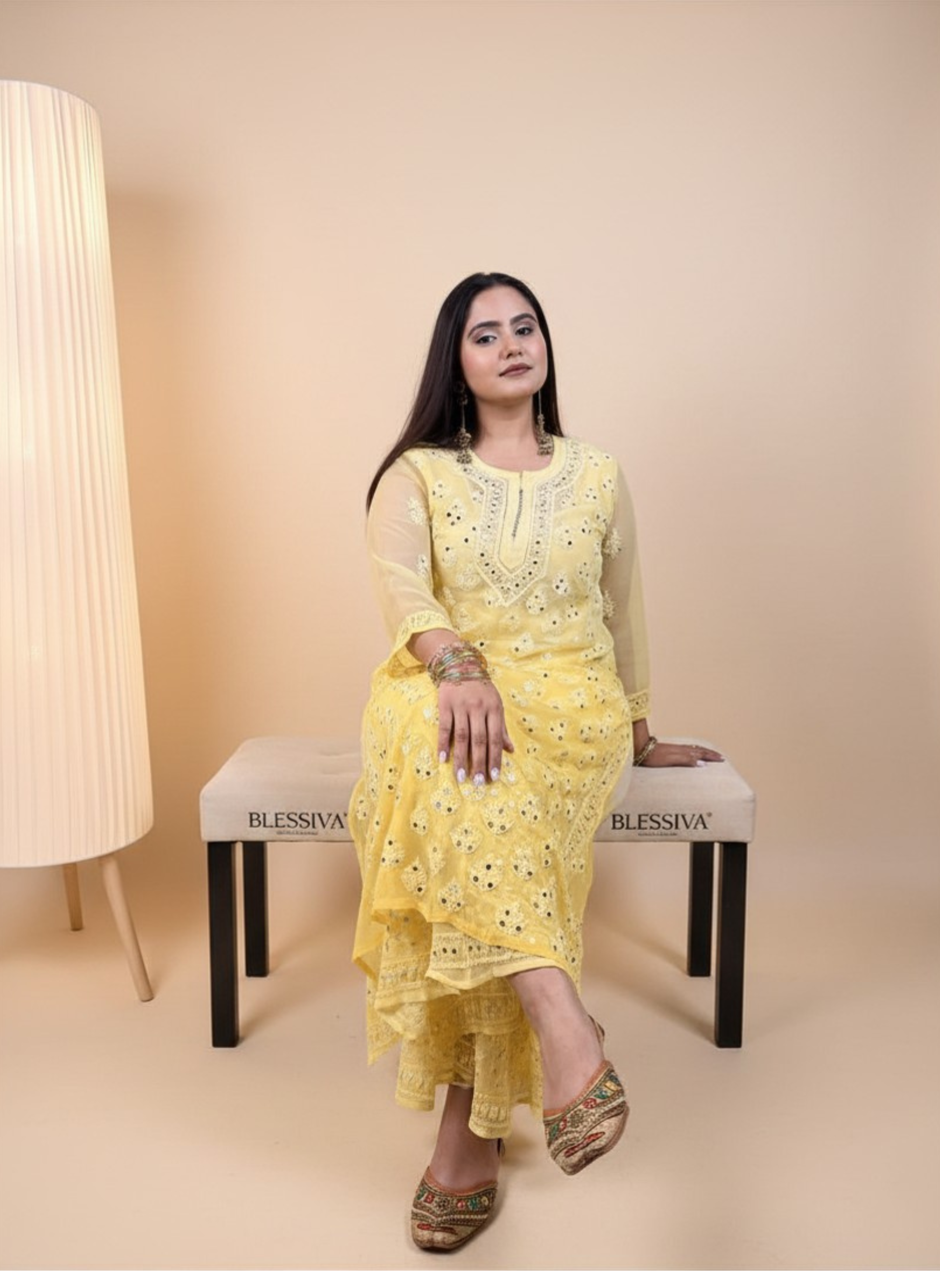 Sunshine Sparkle Mirror Work Kurta Set with Palazzo