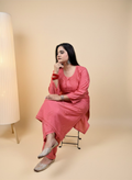 Coral Dream Handcrafted Chikankari Suit Set with Pants