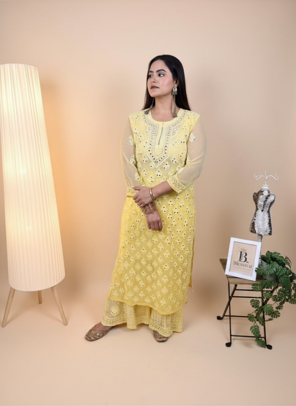Sunshine Sparkle Mirror Work Kurta Set with Palazzo