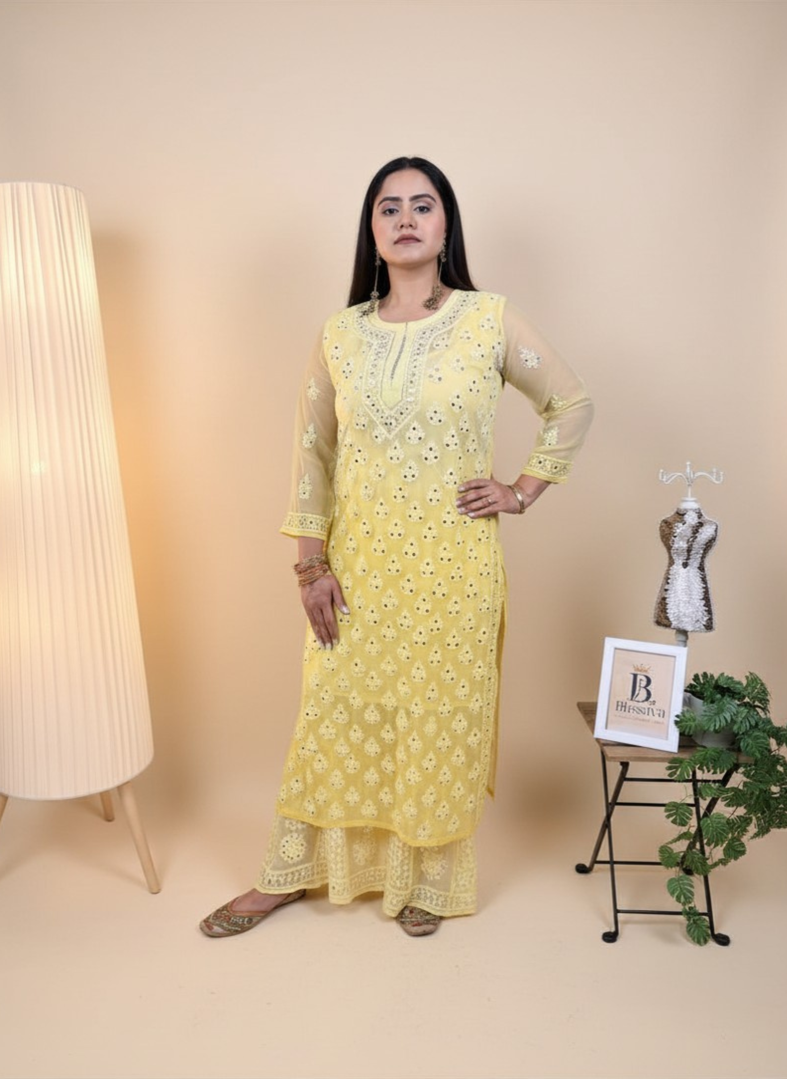 Sunshine Sparkle Mirror Work Kurta Set with Palazzo