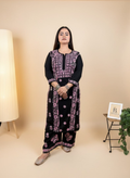 Midnight Rose Handcrafted Chikankari Suit Set with Palazzo