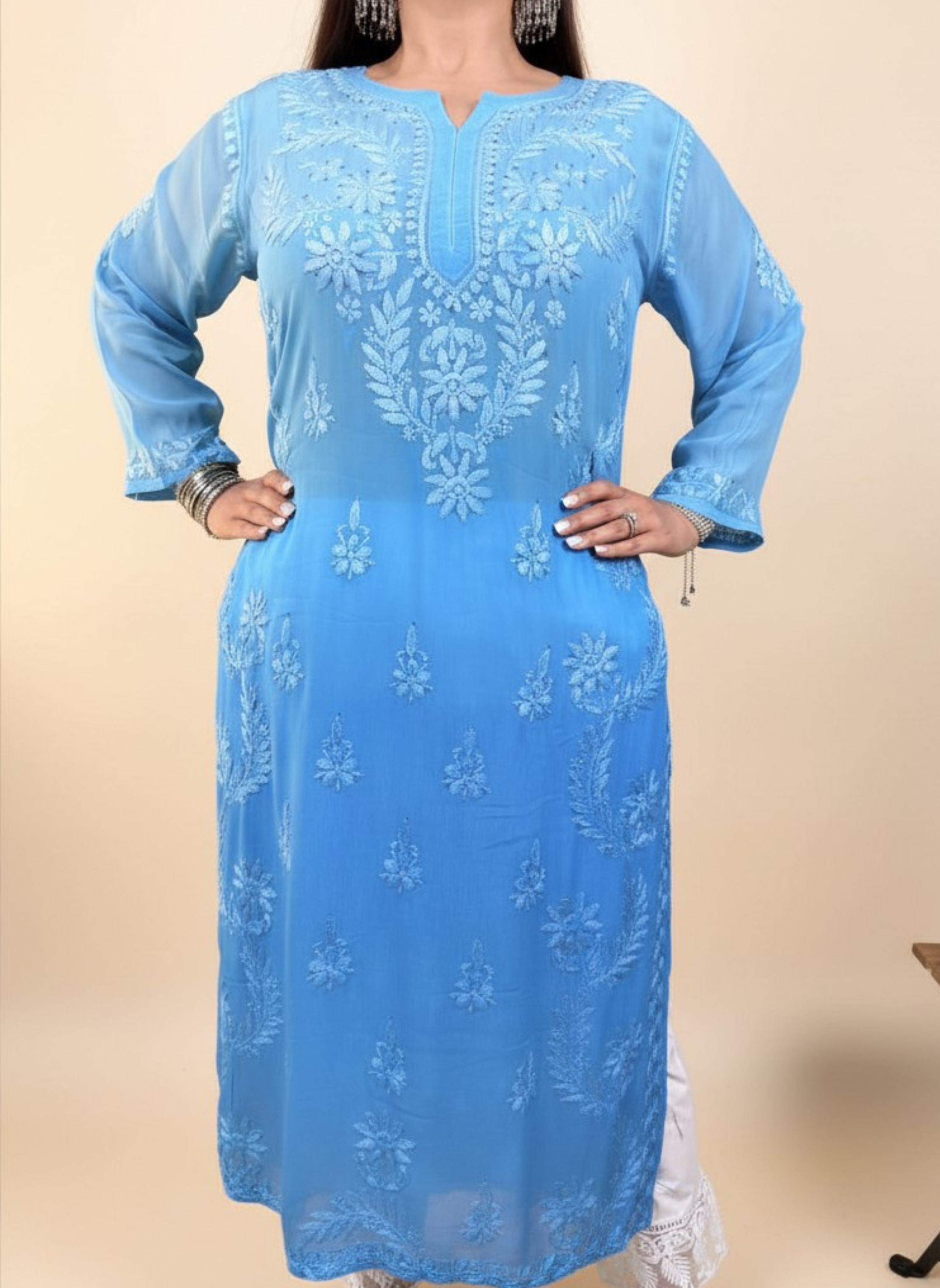 Azure Sky Handcrafted Chikankari Kurta