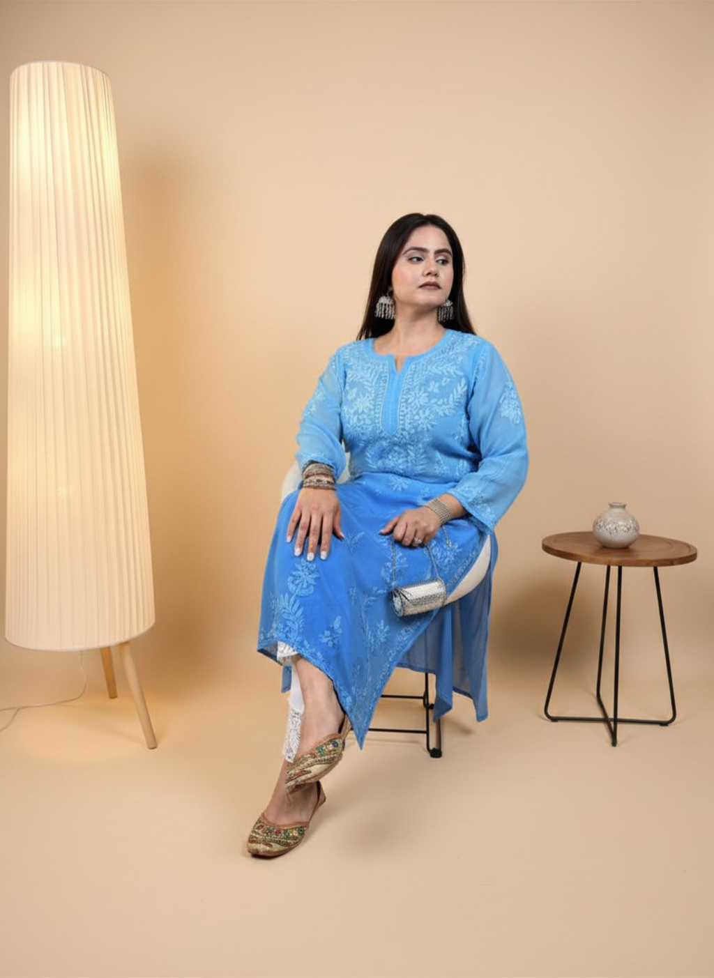 Azure Sky Handcrafted Chikankari Kurta