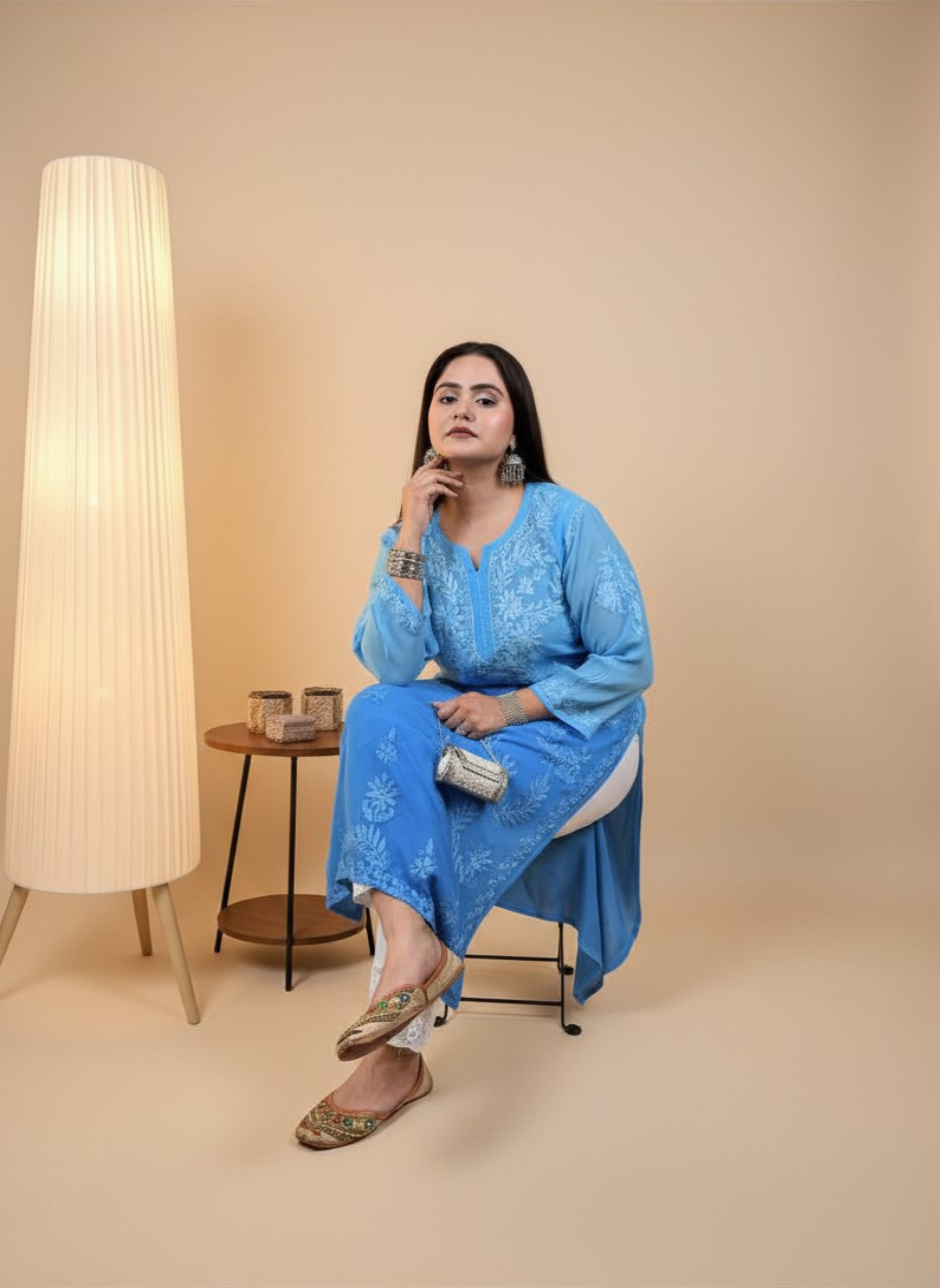 Azure Sky Handcrafted Chikankari Kurta