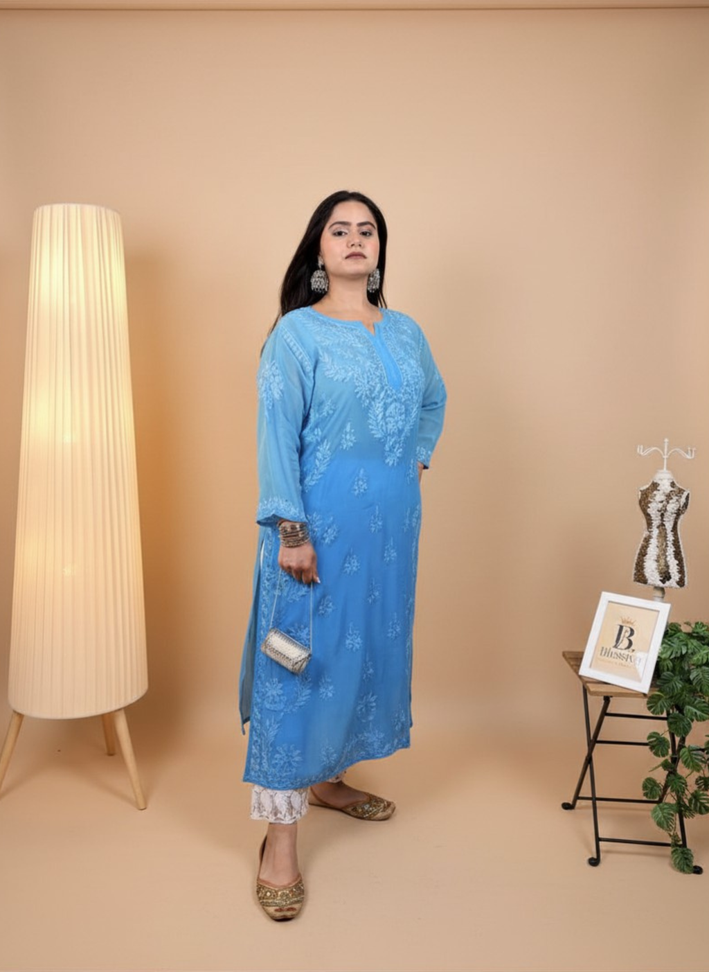 Azure Sky Handcrafted Chikankari Kurta