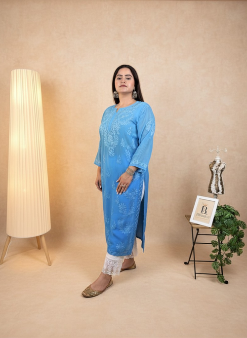 Azure Sky Handcrafted Chikankari Kurta