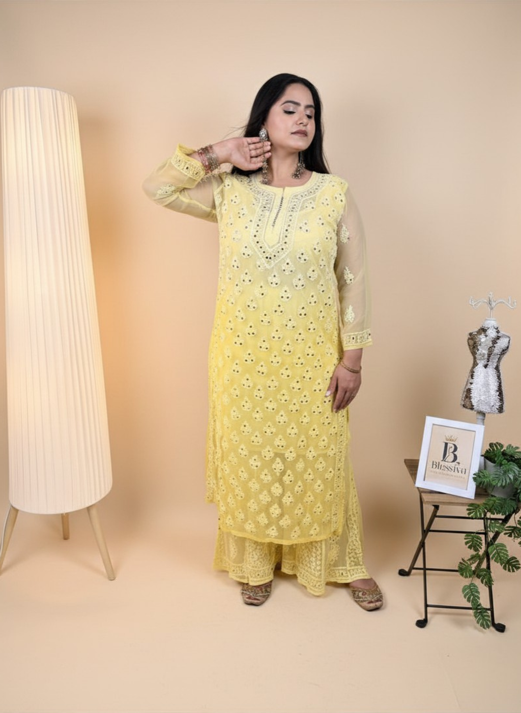 Sunshine Sparkle Mirror Work Kurta Set with Palazzo