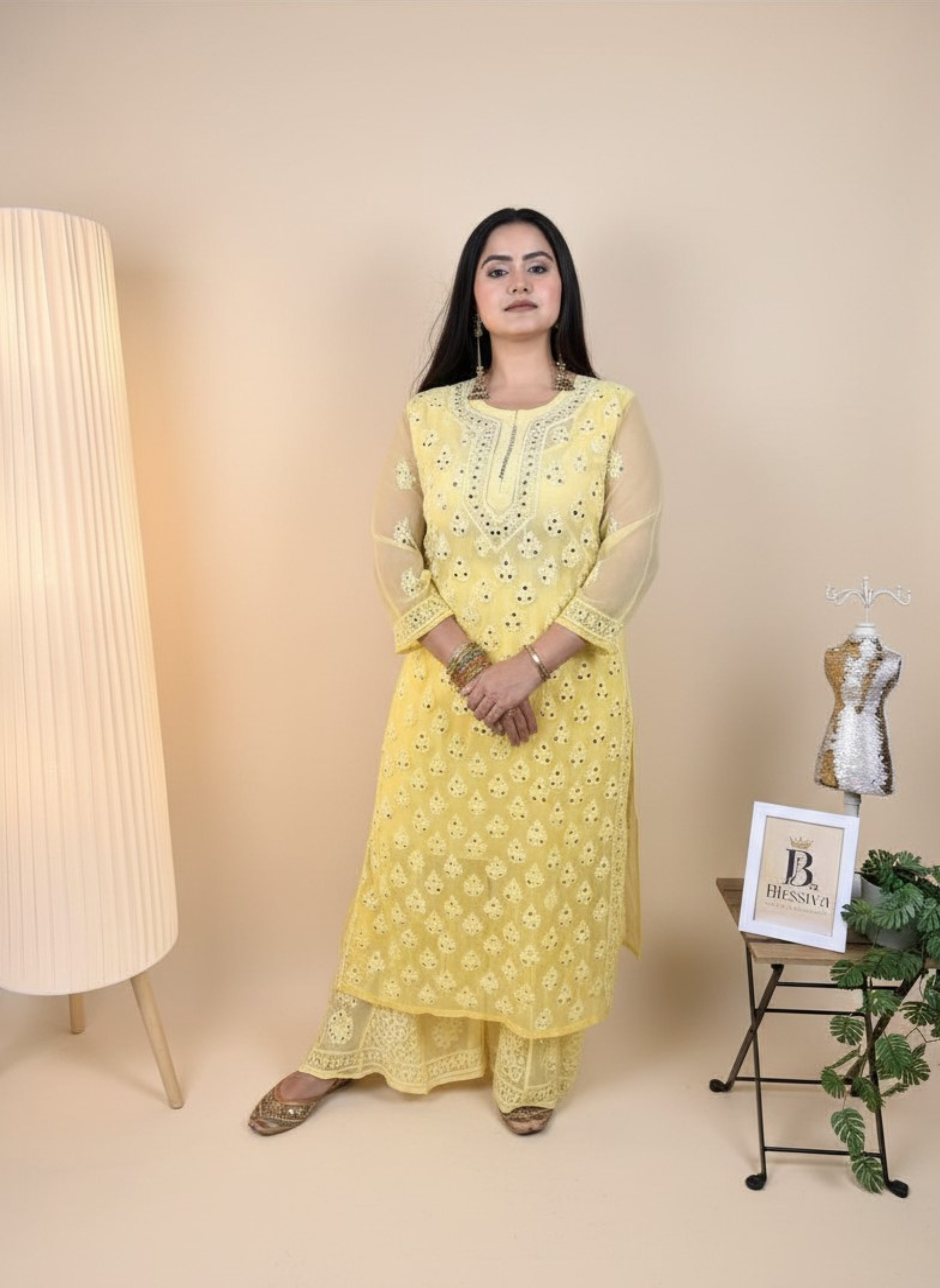 Sunshine Sparkle Mirror Work Kurta Set with Palazzo
