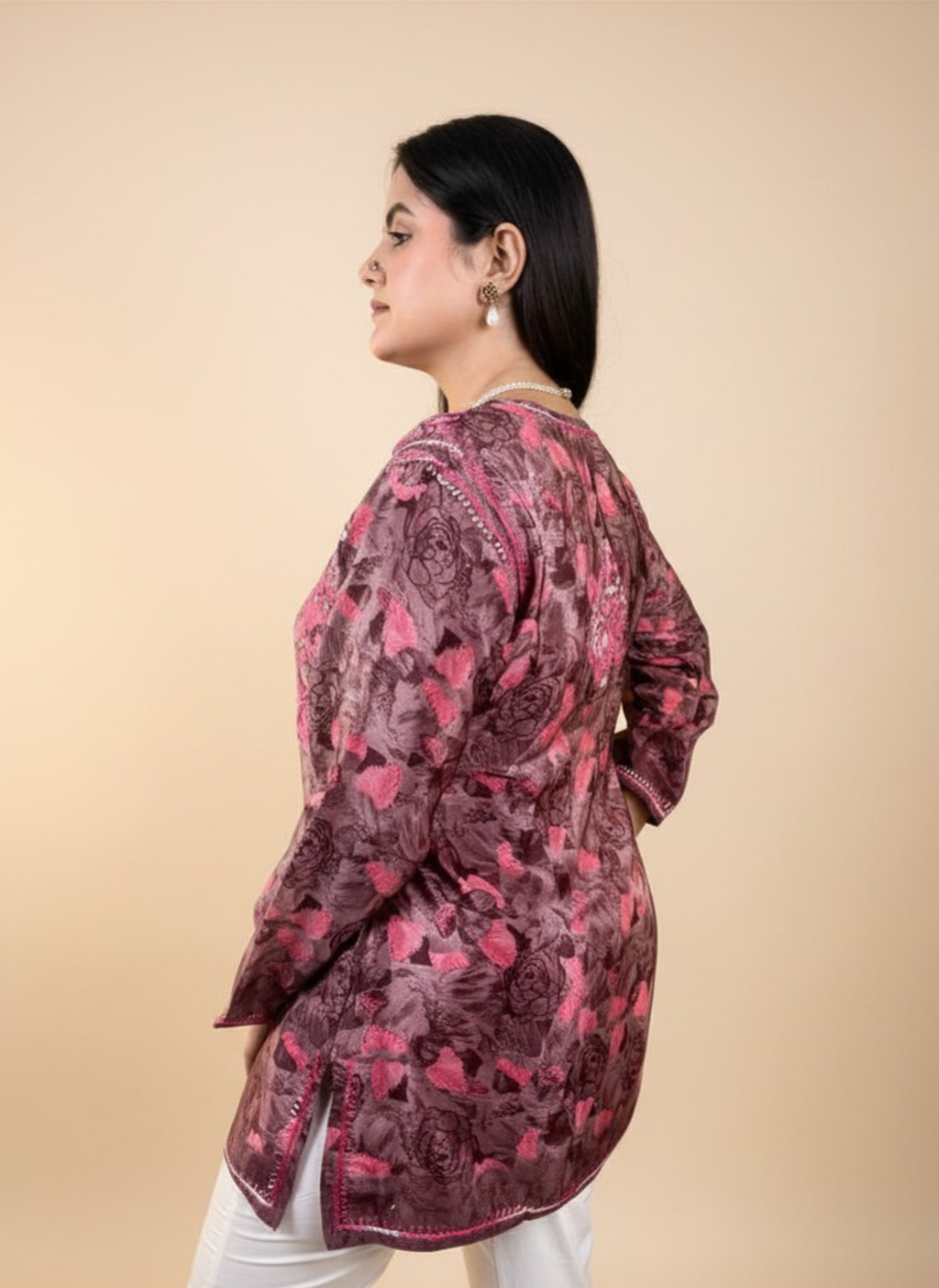 Rosewood Garden Hand-Embroidered Chikankari Kurta