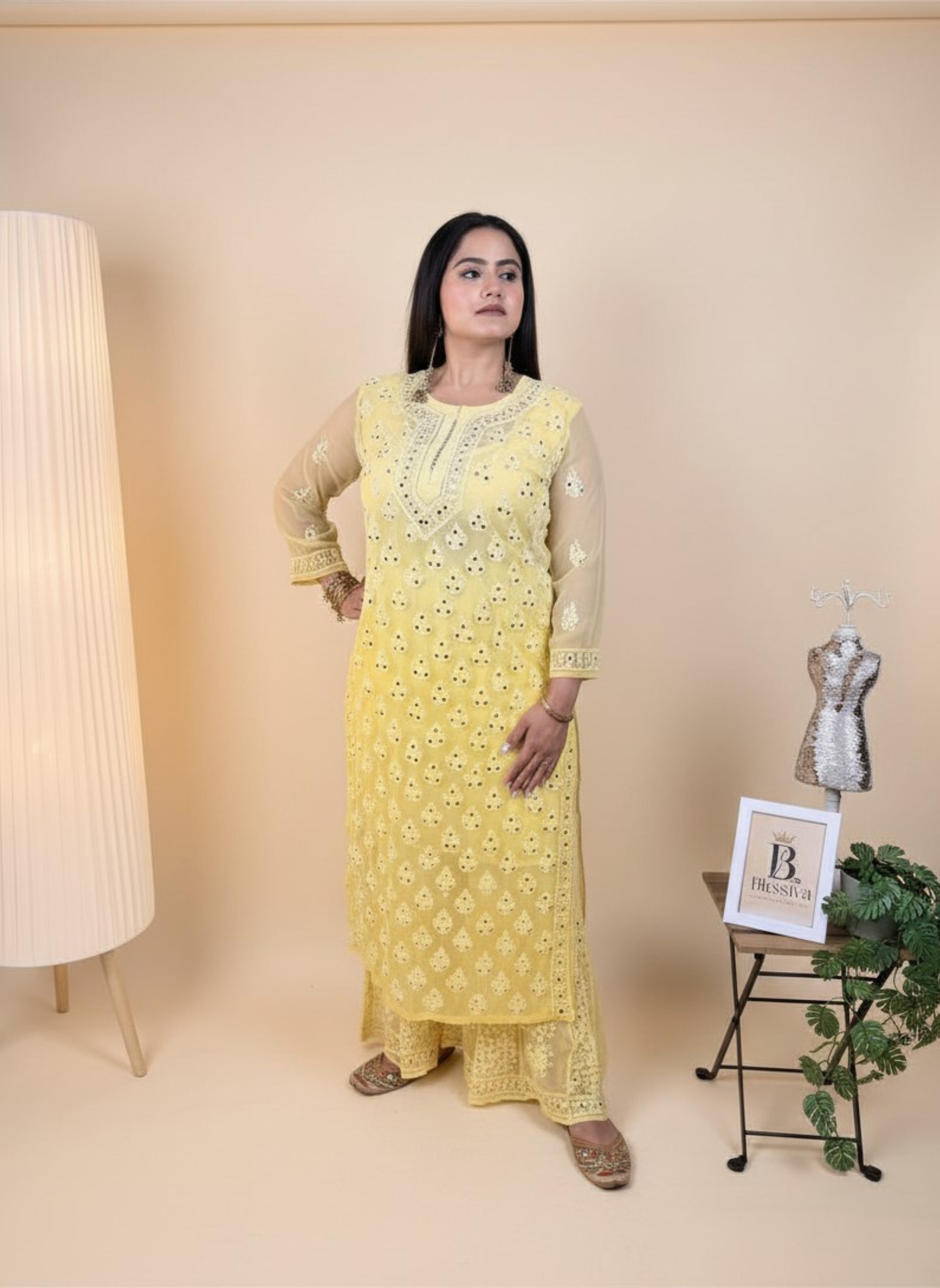 Sunshine Sparkle Mirror Work Kurta Set with Palazzo