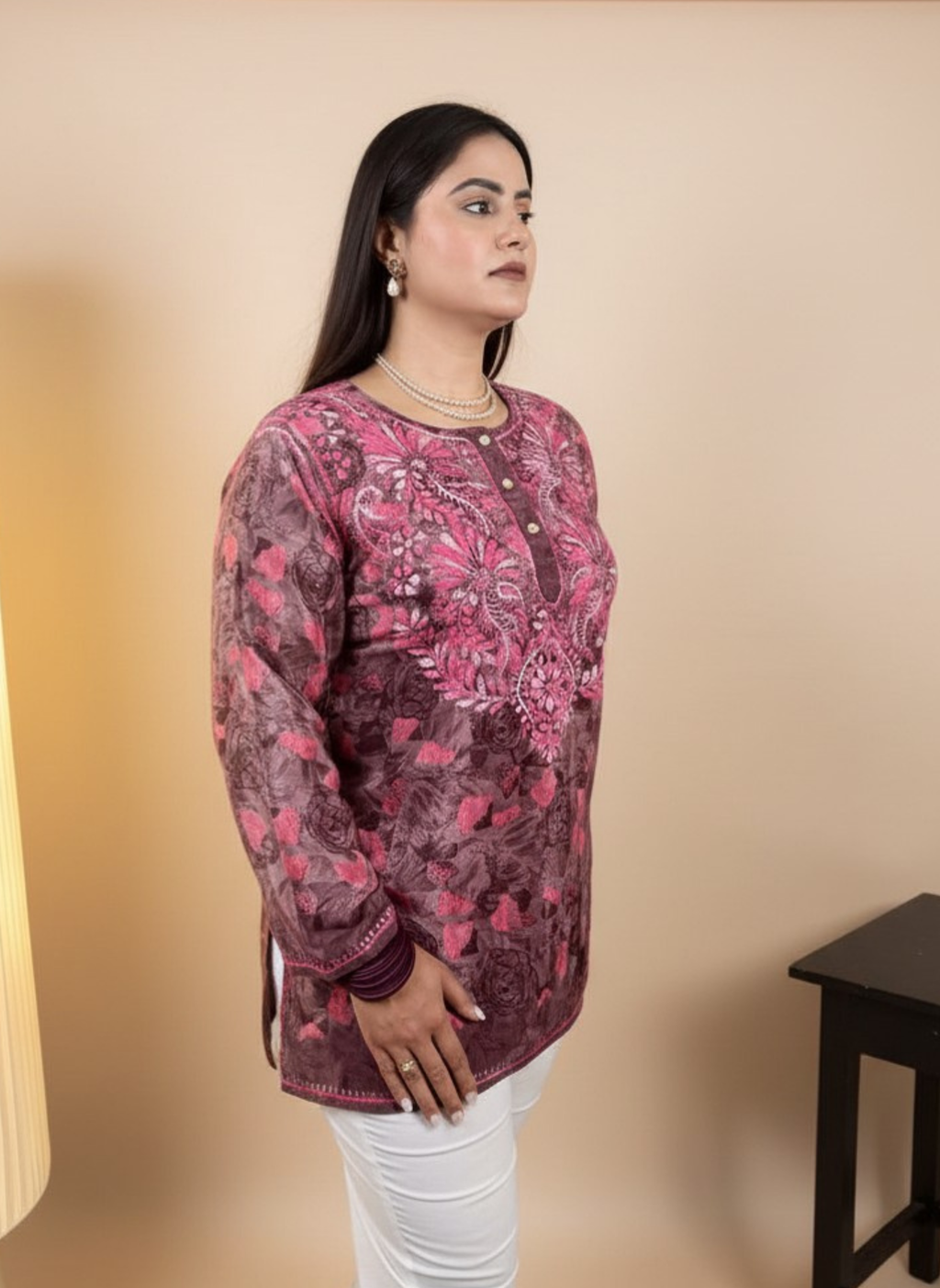 Rosewood Garden Hand-Embroidered Chikankari Kurta