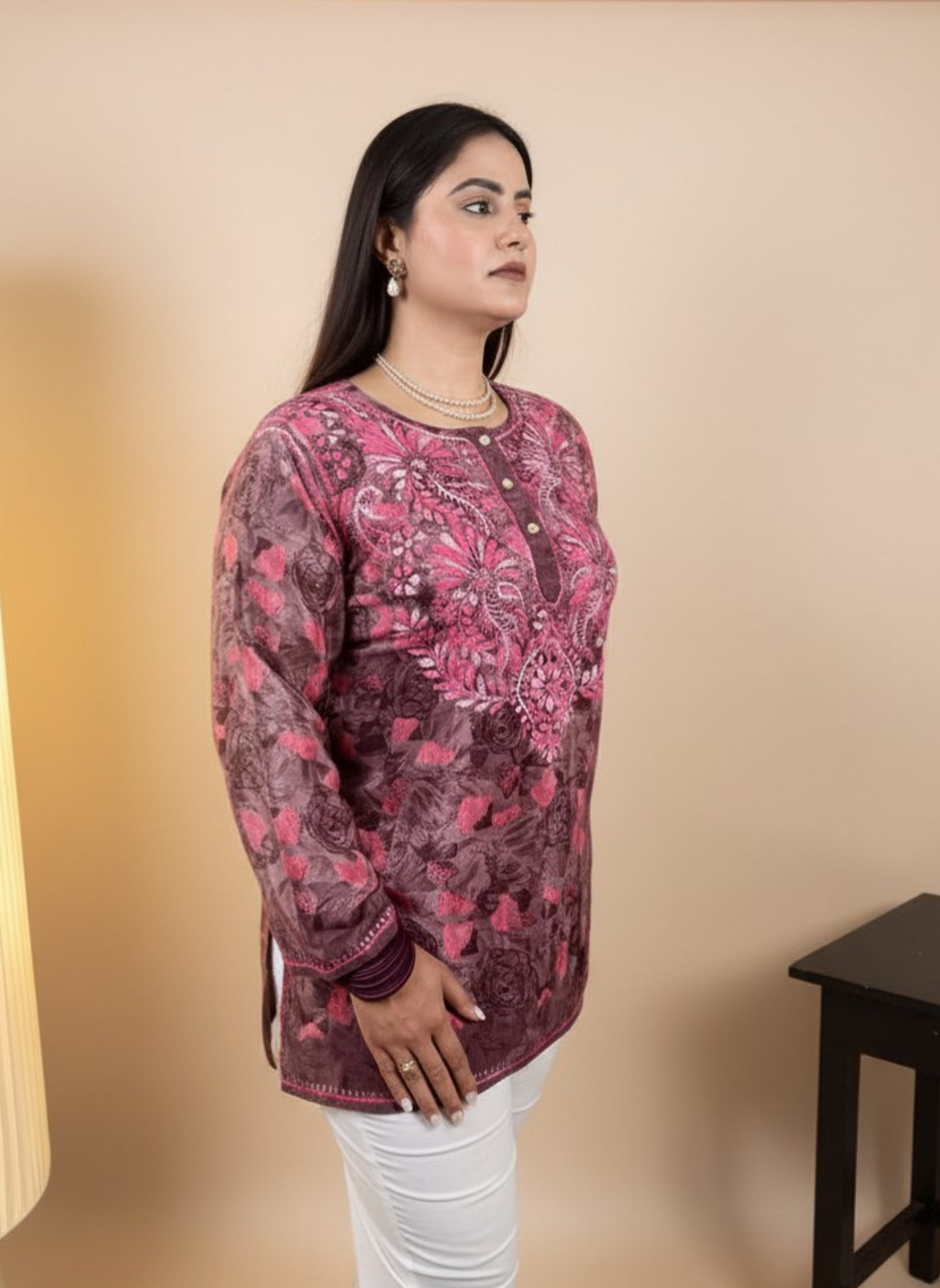 Rosewood Garden Hand-Embroidered Chikankari Kurta