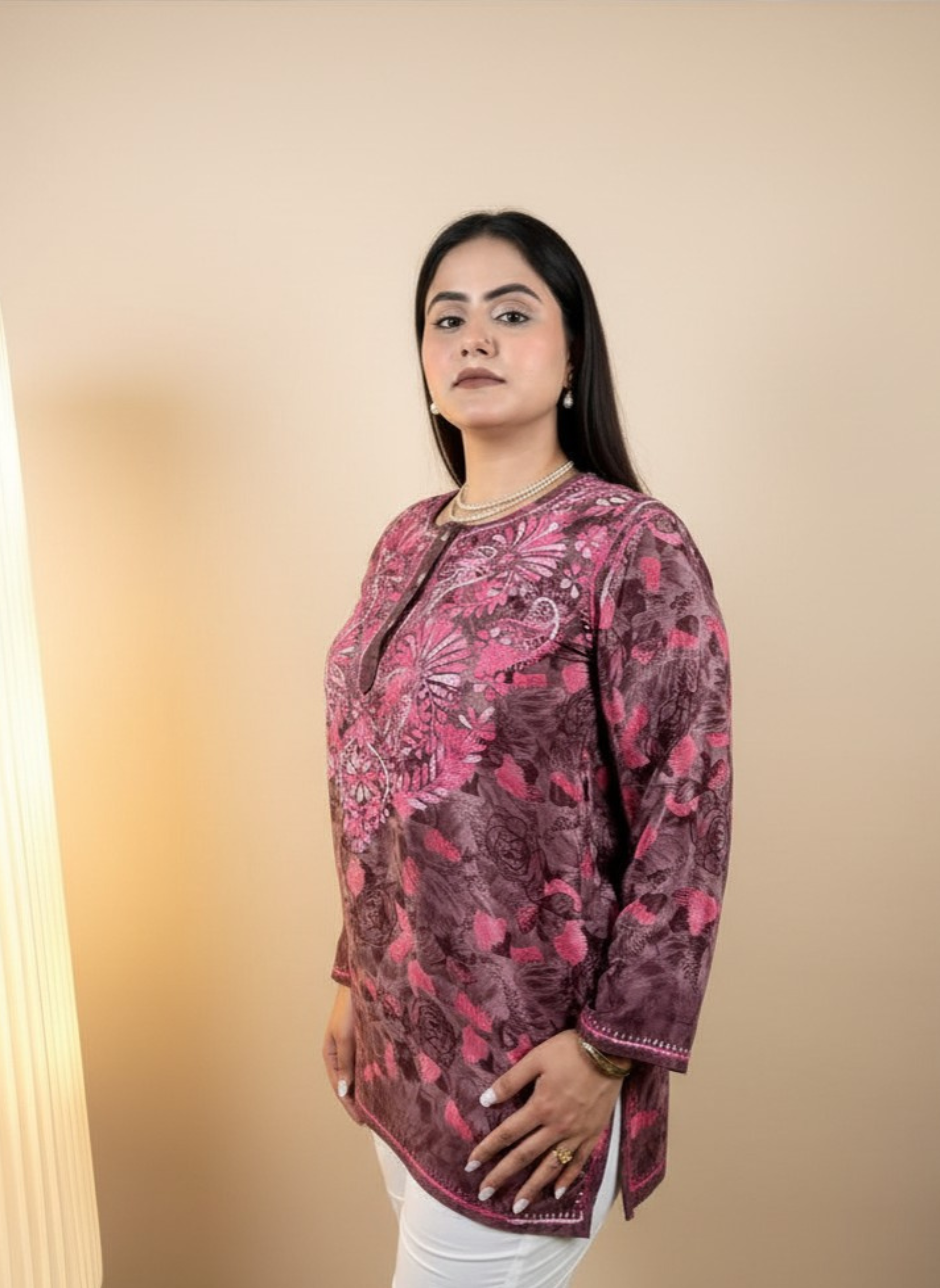 Rosewood Garden Hand-Embroidered Chikankari Kurta