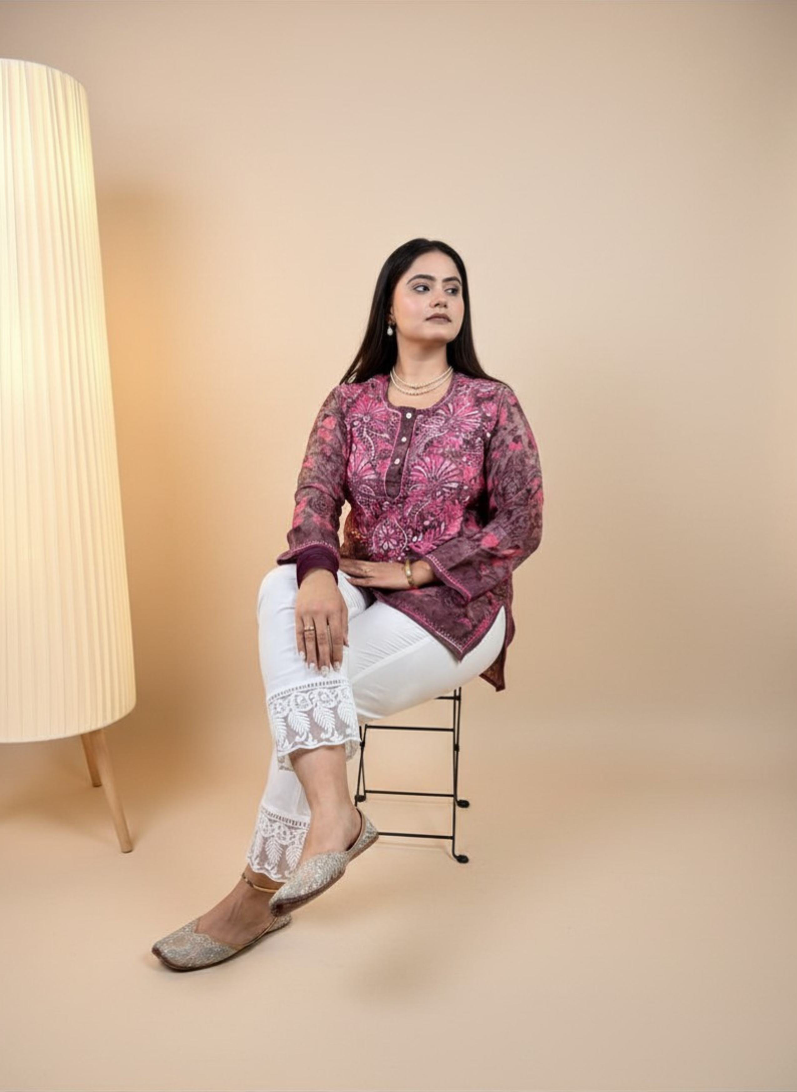 Rosewood Garden Hand-Embroidered Chikankari Kurta