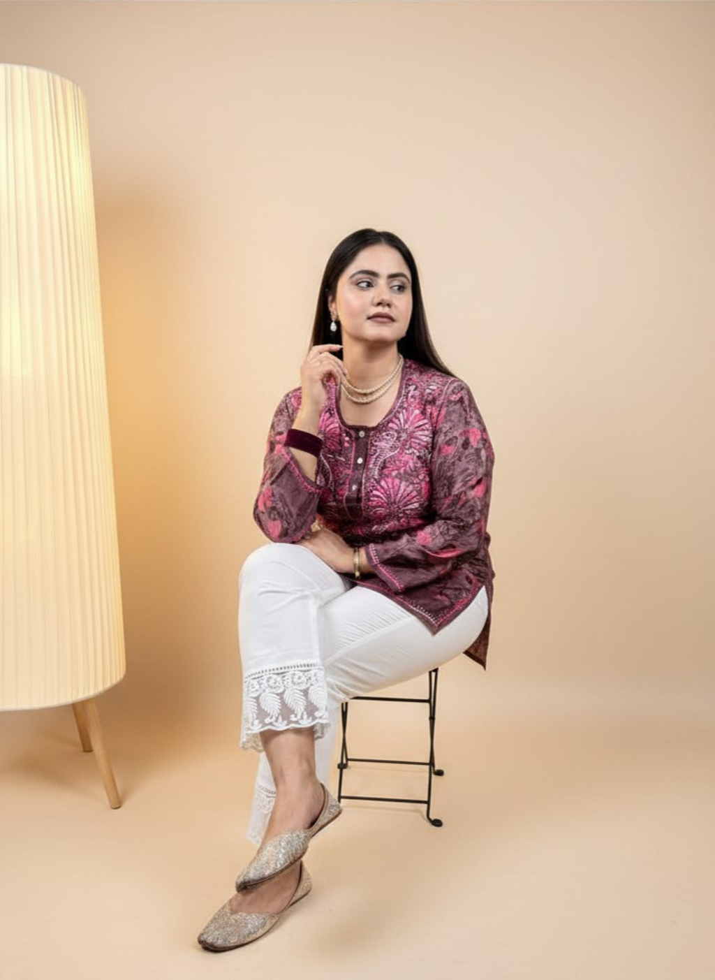 Rosewood Garden Hand-Embroidered Chikankari Kurta